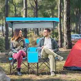 GOPLUS - Costway Portable Folding Camping Canopy Chairs w/ Cup Holder Cooler Outdoor Patented - Blue