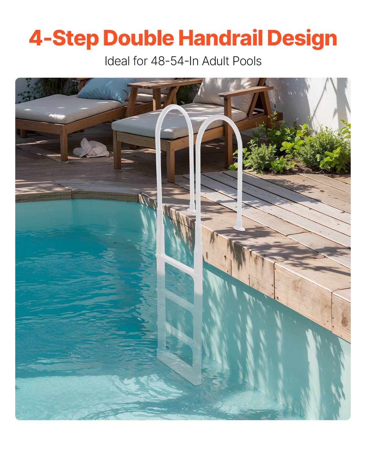 4-Step Double Handrail Design  
Ideal for 48-54-In Adult Pools