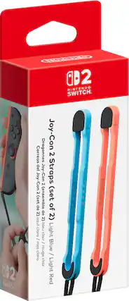 The text on the image reads: "NINTENDO SWITCH Joy-Con Correas Dragonnes 2 del Joy-Con Joy-Con Straps 2 2 (set de 2) 2) azul bleu Light claro clair / / rojo Blue claro rouge / clair Light Red." This text is in Spanish and describes the Nintendo Switch Joy-Con controllers with straps.