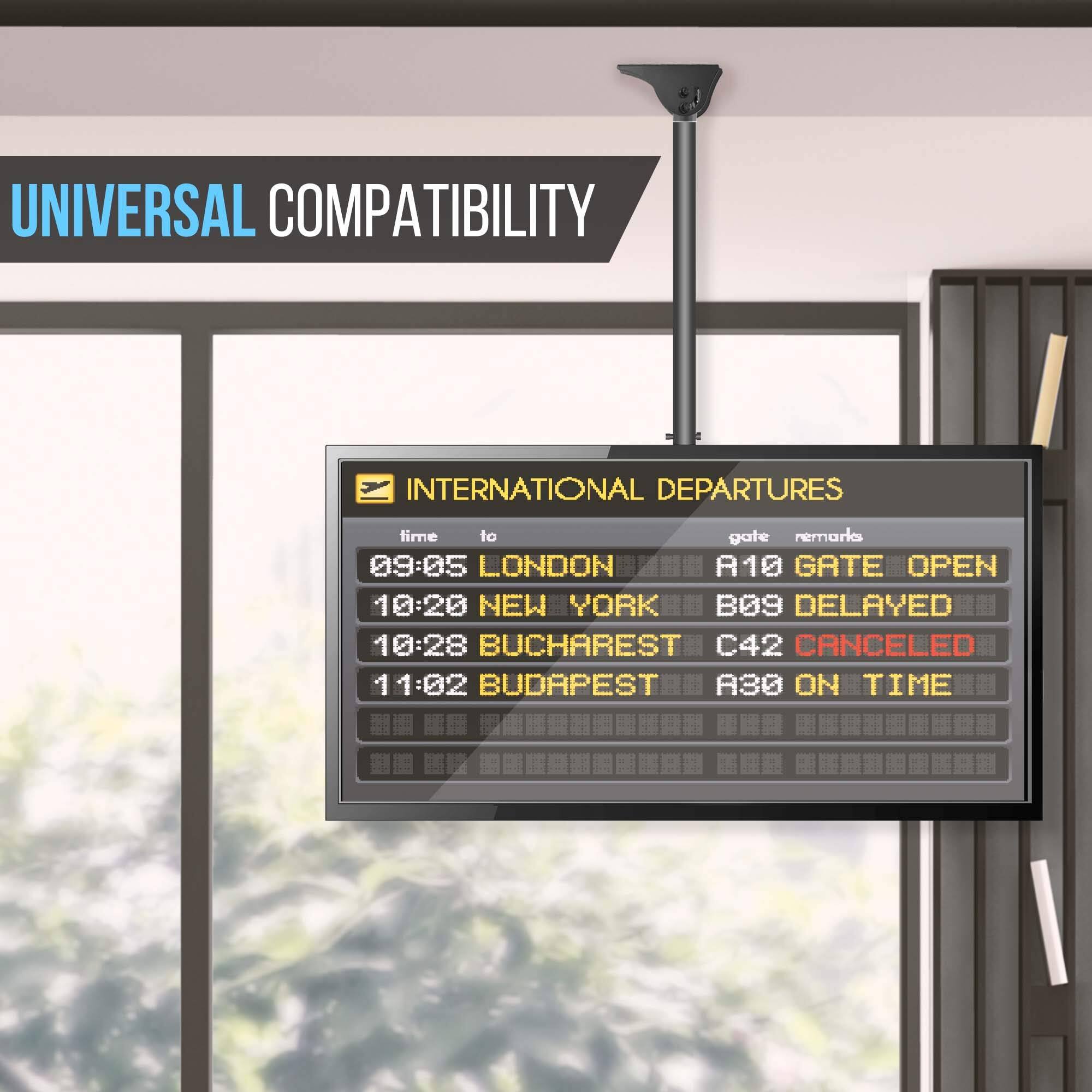 UNIVERSAL COMPATIBILITY

INTERNATIONAL DEPARTURES

time to gate remarks

09:05 LONDON A10 GATE OPEN

10:20 NEW YORK B09 DELAYED

10:28 BUCHAREST C42 CANCELED

11:02 BUDAPEST A30 ON TIME