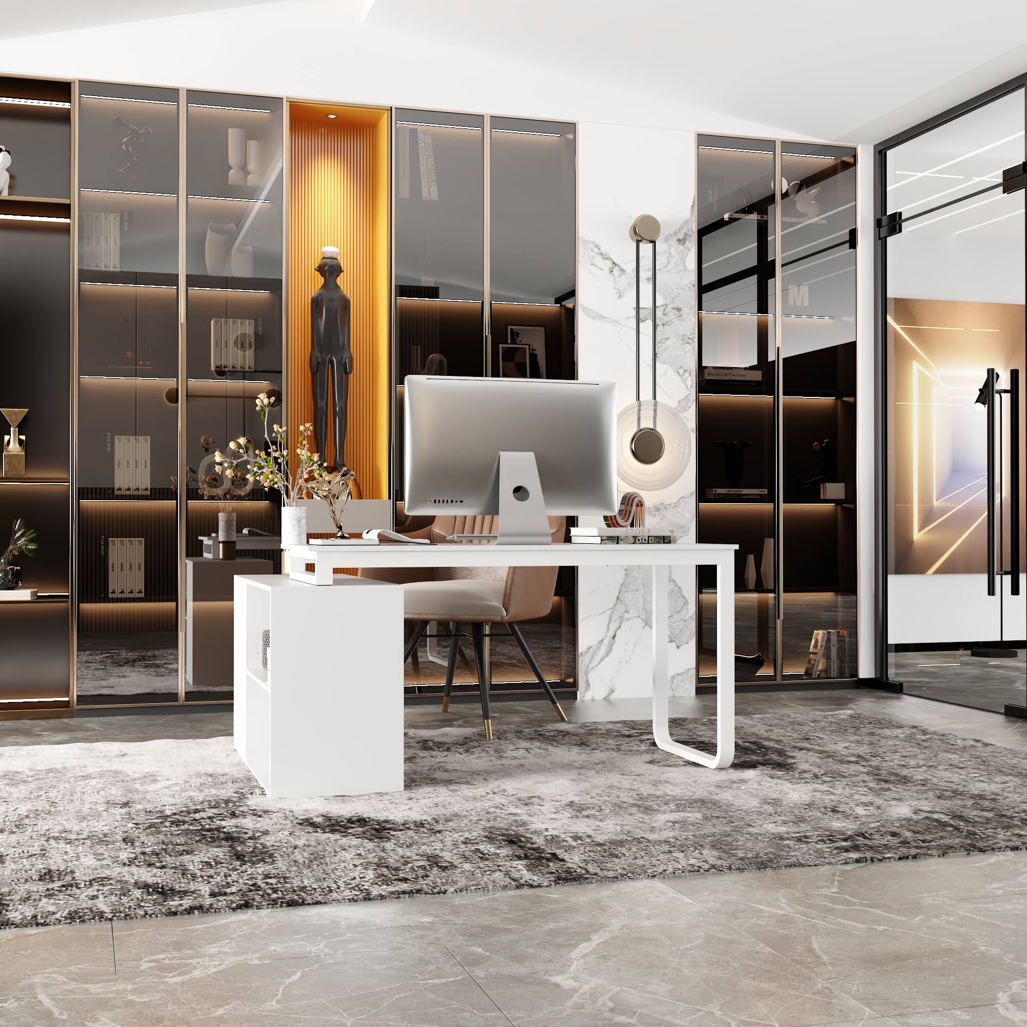 Alt View 6. FUFU & GAGA - FUFU&GAGA Modern L - Shaped Office Desk with Storage - Sleek Workstation for Home & Office - White.