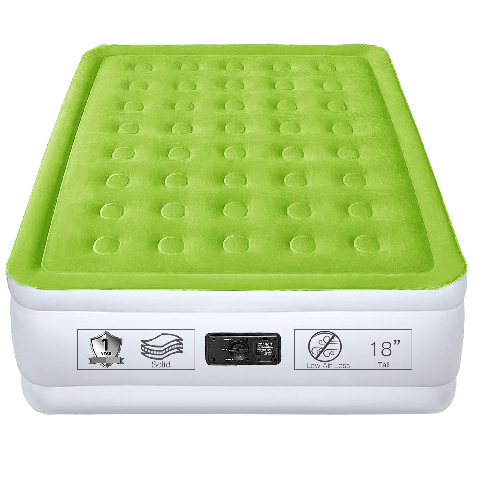 Jadie Link - Air Mattress With Built In Pump Raised Blow Up Bed Inflatable Camping Airbed Electric 18 Tall - Green