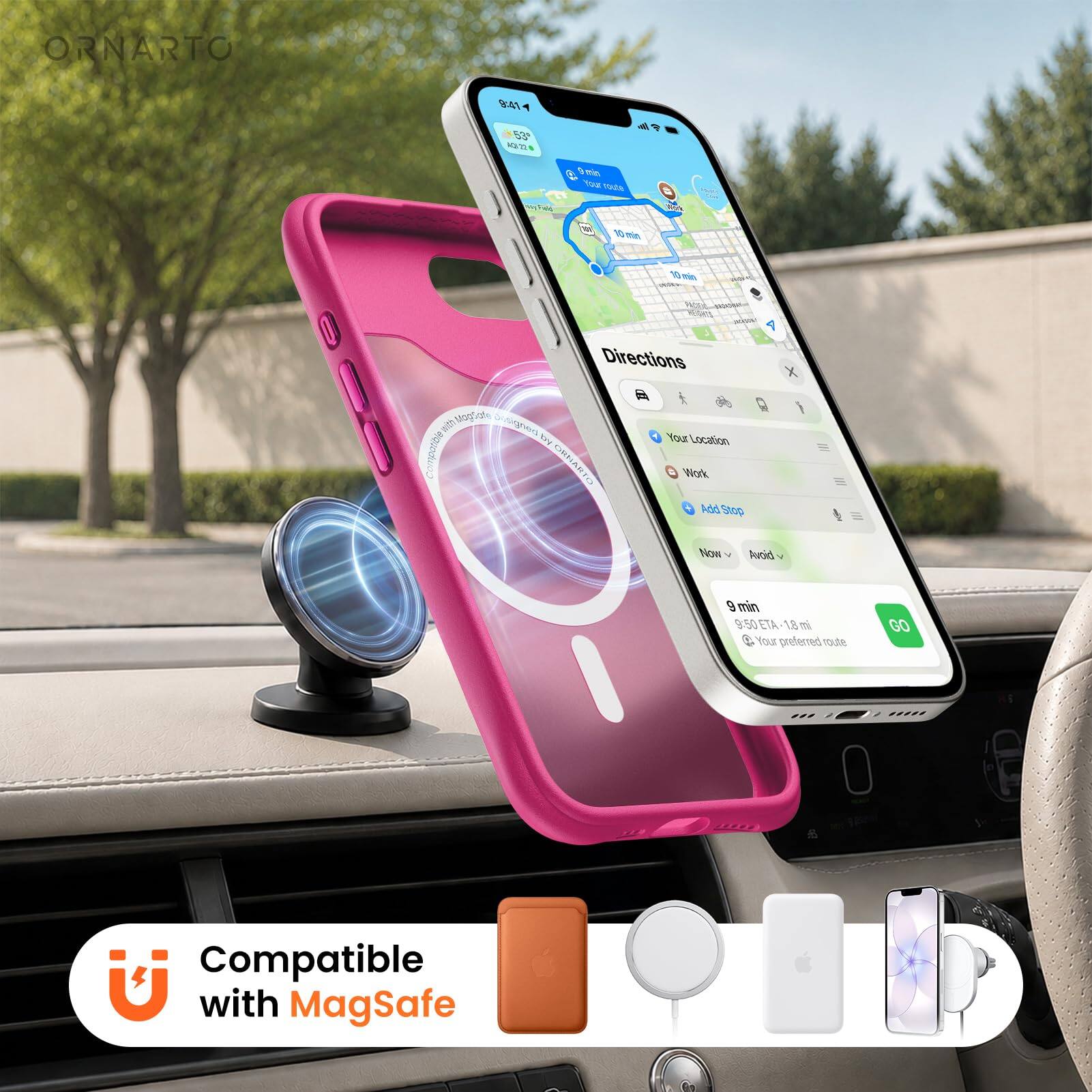ORNARTO A 5 SATI & Smi Te TOdA 1 - 10 w - Mm Directions X 000 Comporto ath wo n 0rome by ORNAS Cth i Yfour Work Location sdn Stop Now Auoid g min 9:50 CTA 18 t & Your greferred Tade 00 Compatible with MagSafe