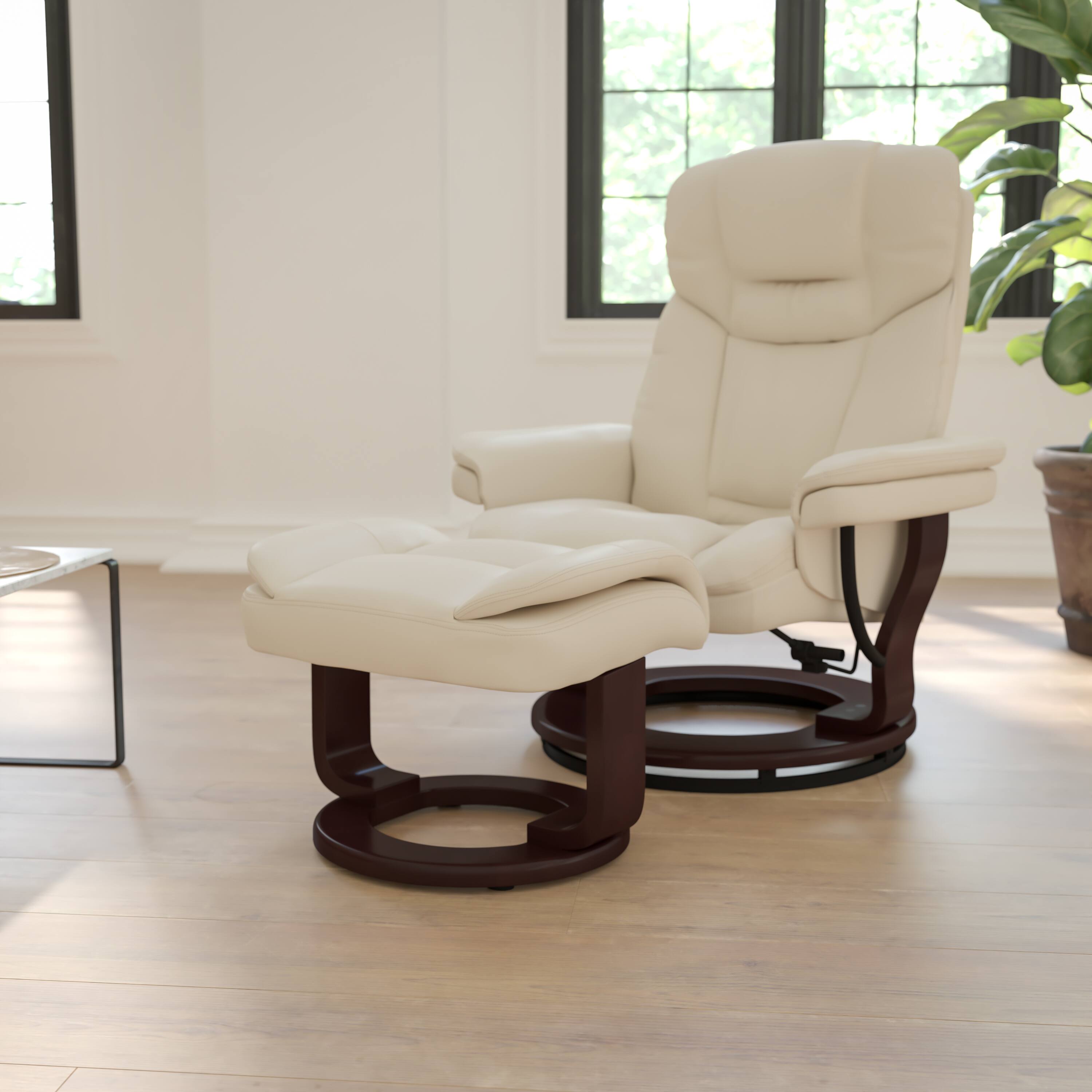 Alt View 1. Emma + Oliver - Multi-Position Recliner & Curved Ottoman with Swivel Wood Base - Beige.