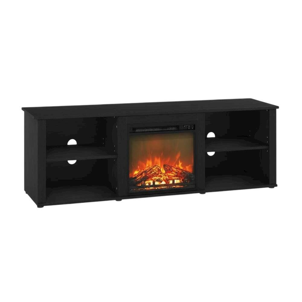 Alt View 3. FurniFact - Wood TV Stand with Fireplace, Americano Finish, 70-Inch Wide - Black.