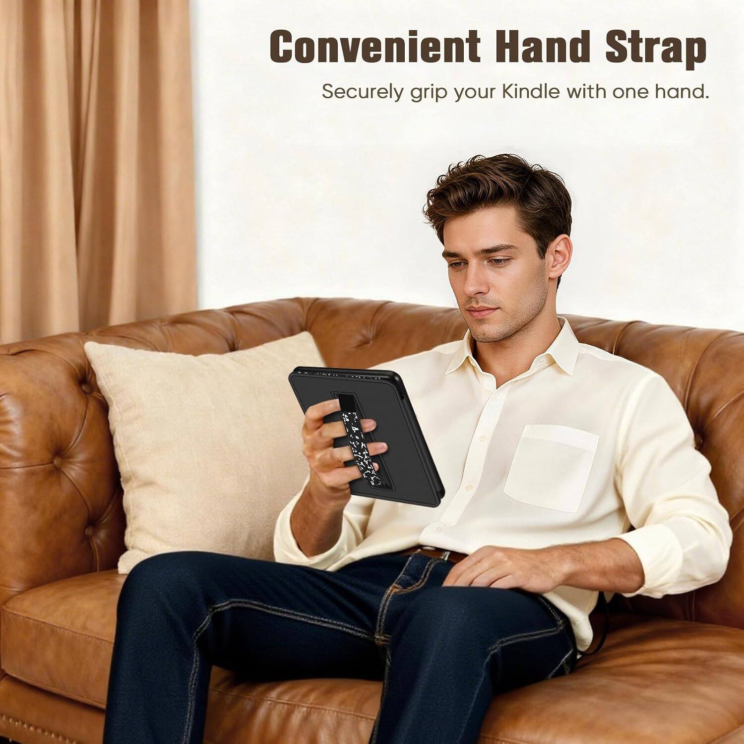 Convenient Hand Strap  
Securely grip your Kindle with one hand.