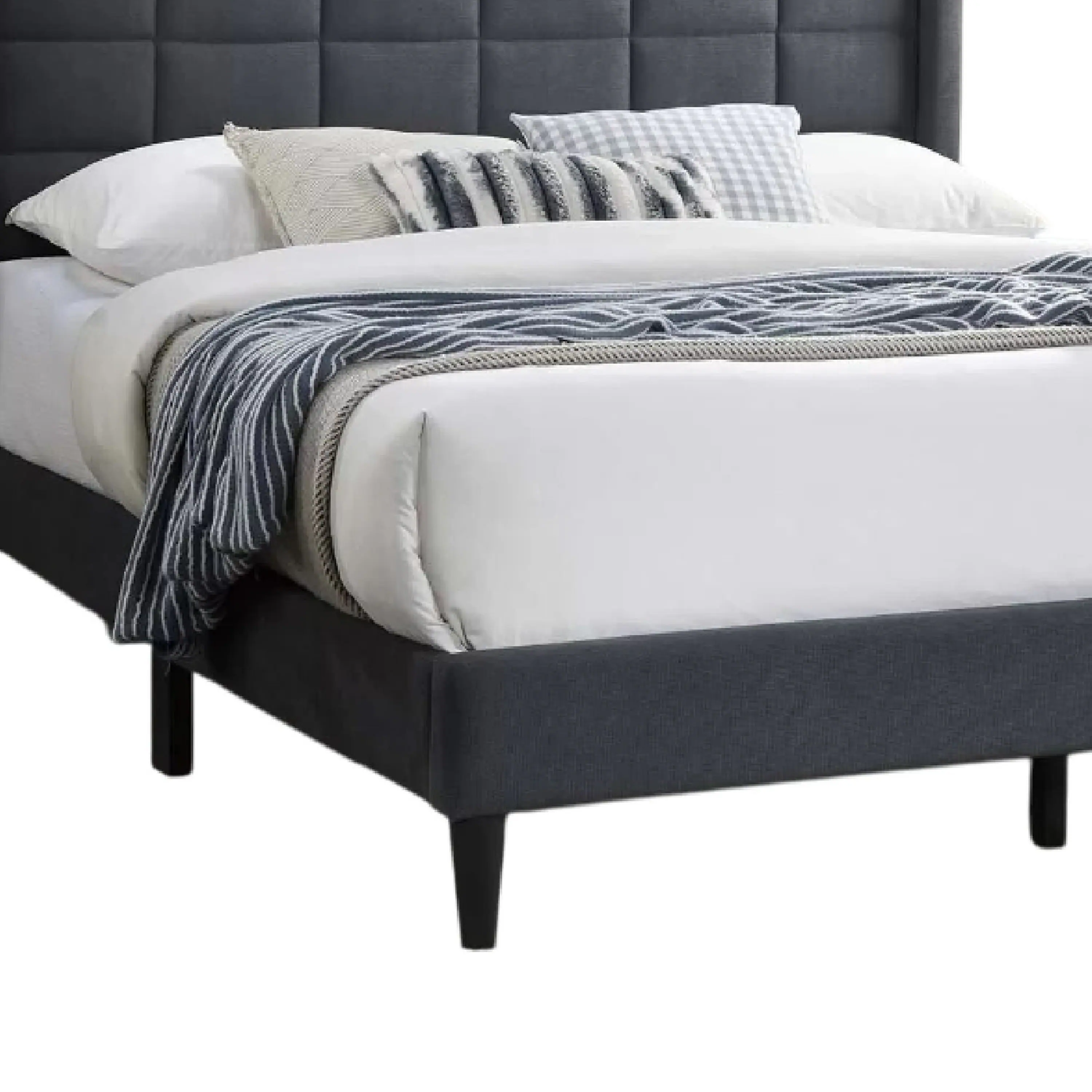Back. Manhattan Lane - Zensa Full Bed, Charcoal Gray Linen Upholstery, Padded Wing Headboard - Charcoal Gray, Black.