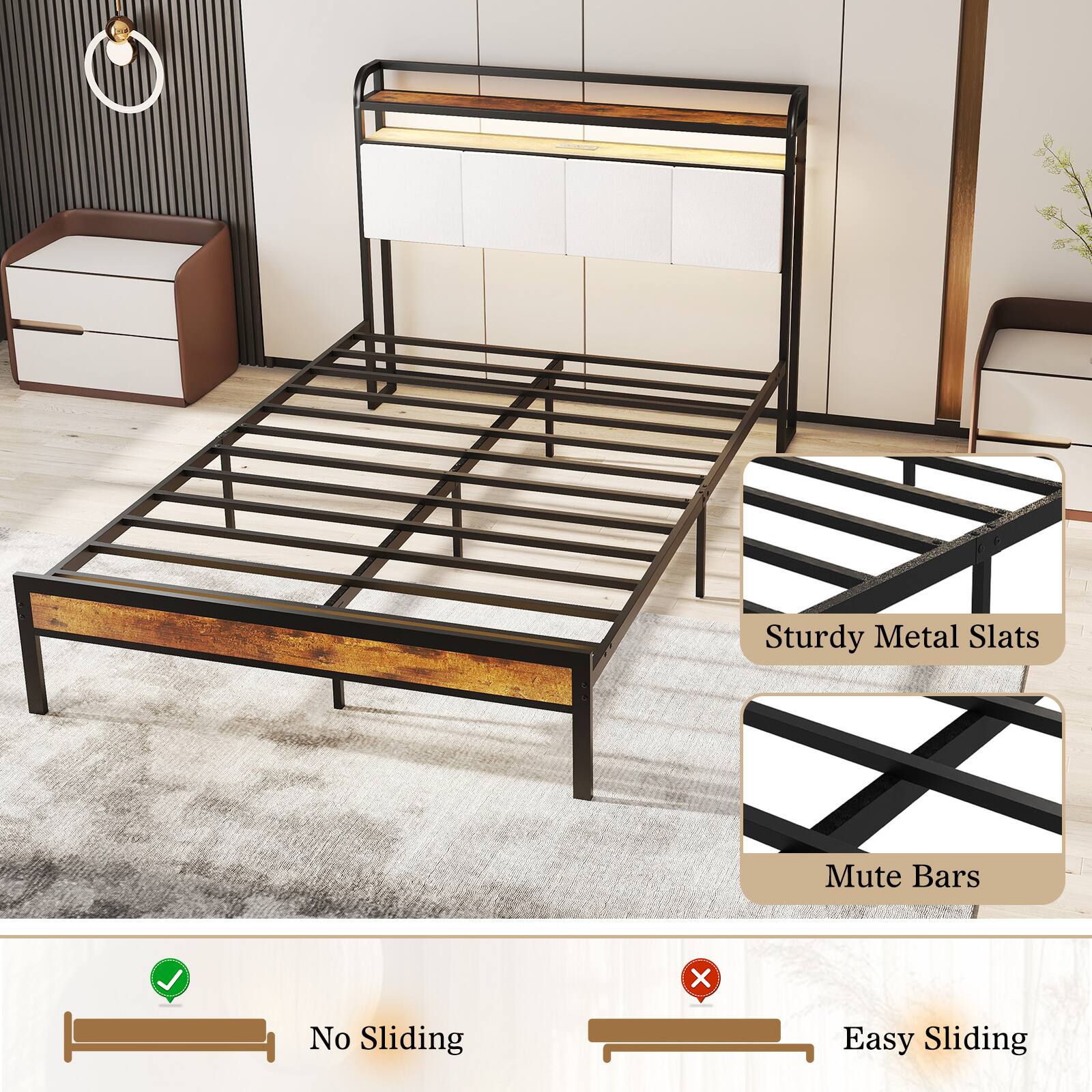 - Sturdy Metal Slats
- Mute Bars
- No Sliding
- Easy Sliding