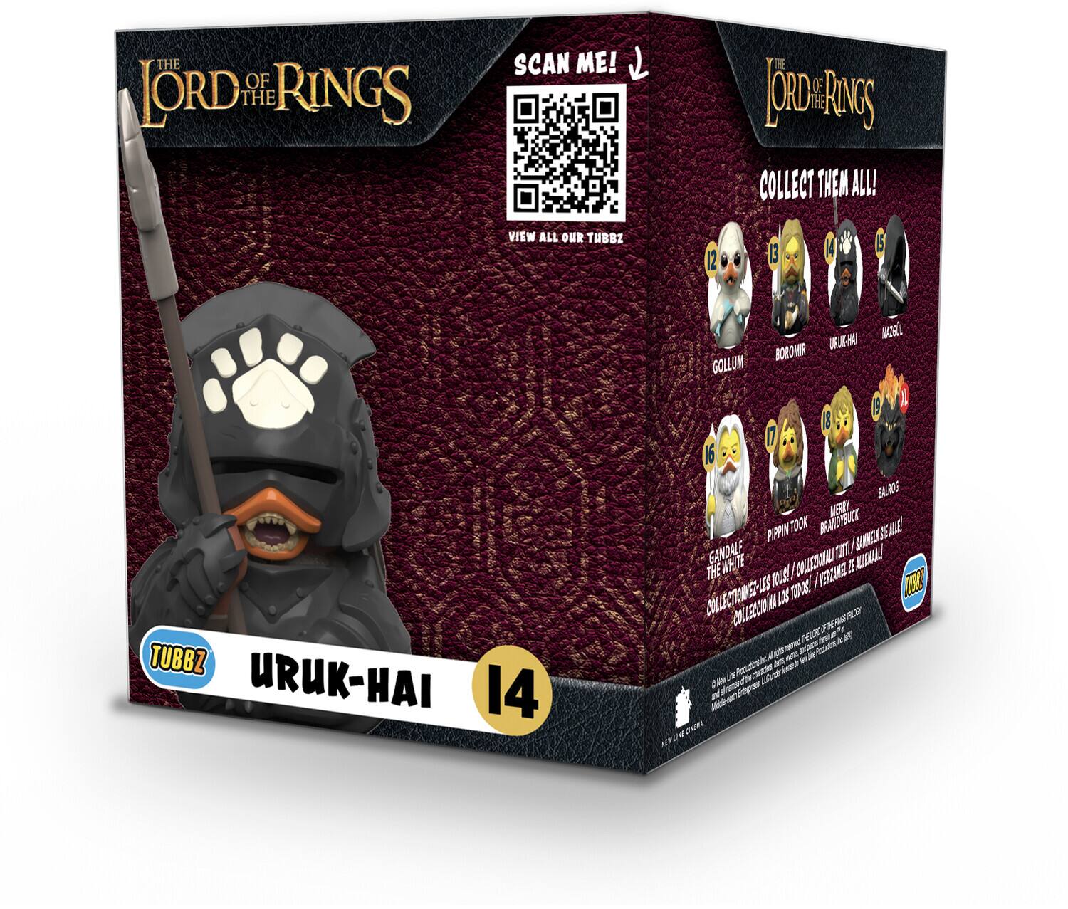 The text on the image is:

"THE LORD OF THE RINGS
SCAN ME!
COLLECT THEM ALL!
VIEW ALL OUR TUBBZ
12 13 14 15
TUBBZ
URUK-HAI 14
MANE -HA
BOROMIR
GOLLUM 1
17 16
BAURDE
MERY
PIPPIN
TOOK
BRANDYBUCK
E
SUEEI
GANDALF
WHITE
COLUSIONL
AUENUL
THE
IVECA
D
4E3
Tul
m00e
TA
COLLECTONSZ-LES
LLOA
108
N
A
NIN
2
4
N
A
m
9
tt
agm
A
Prdctas
a
o
V
A
V
A
i
J
apse"

Corrected and grouped text:

"THE LORD OF THE RINGS
SCAN ME!
COLLECT THEM ALL!
VIEW ALL OUR TUBBZ
12 13 14 15
TUBBZ
URUK-HAI 14
MANE -HA
BOROMIR
GOLLUM 1
17 16
BAURDE
MERY
PIPPIN
TOOK
BRANDYBUCK
E
SUEEI
GANDALF
WHITE
COLUSIONL
AUENUL
THE
IVECA
D
4E3
Tul
m00e
TA
COLLECTONSZ-LES
LLOA
108
N
A
NIN
2
4
N
A
m
9
tt
agm
A
Prdctas
a
o
V
A
V
A
i
J
apse"