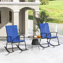 Costway - 2 PCS Outdoor Rocking Chairs with Breathable Backrest Smooth Safe Rocking Design - Blue