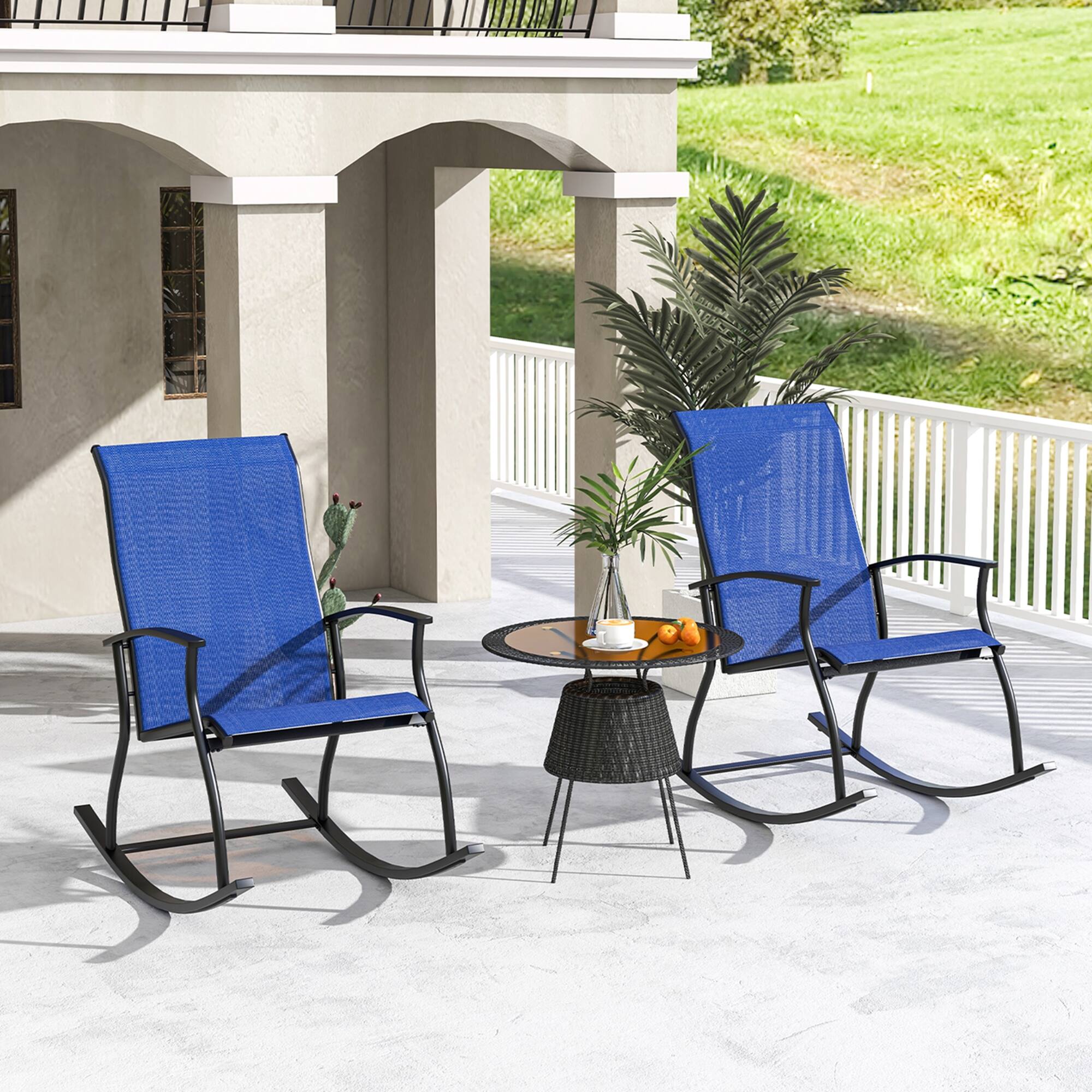 Alt View 1. Costway - Costway 2 PCS Outdoor Rocking Chairs with Breathable Backrest Smooth Safe Rocking Design - Blue.