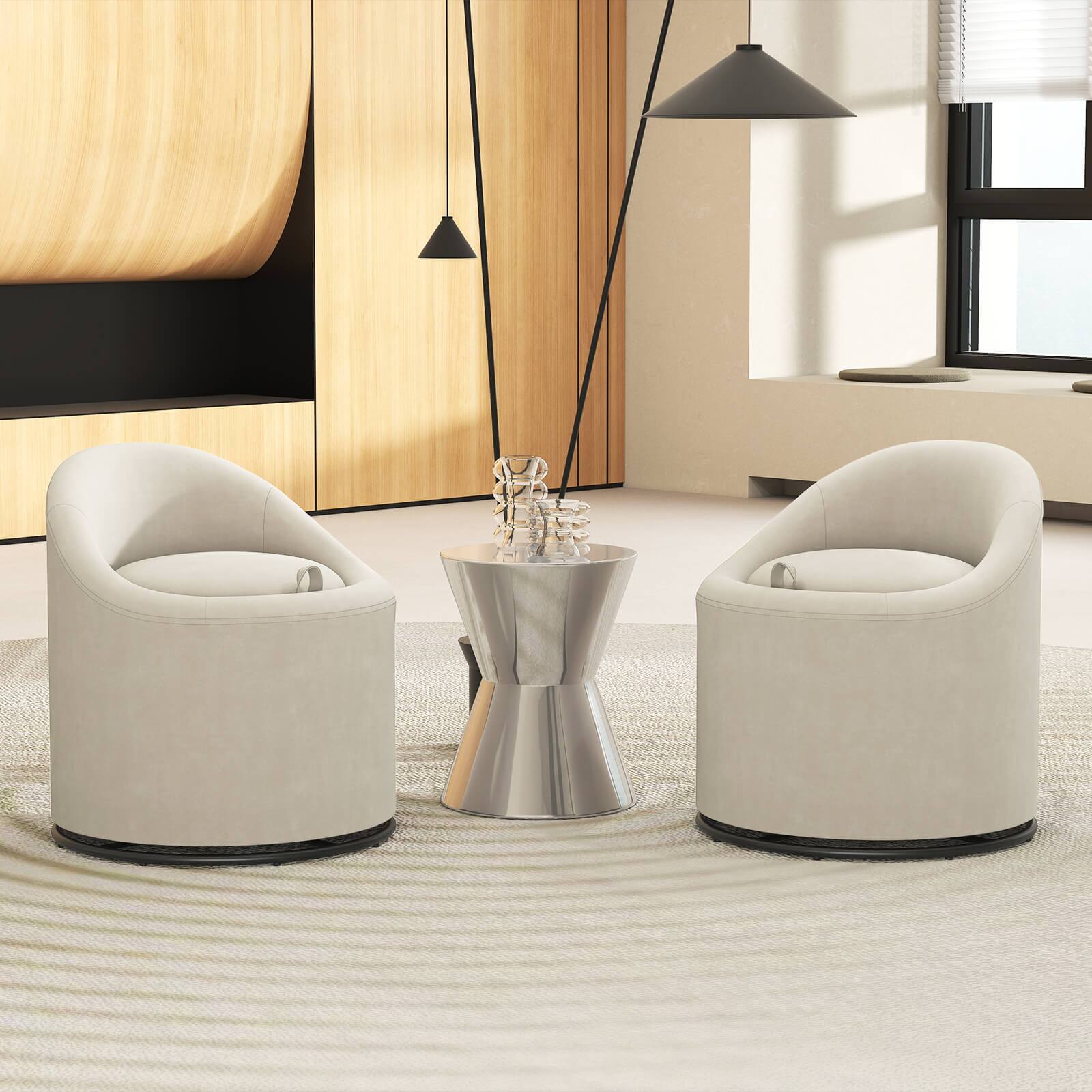 Alt View 4. Costway - Costway 1 PCS Barrel Chair with Storage 360° Swivel Upholstered Vanity Chair with Backrest - Beige.