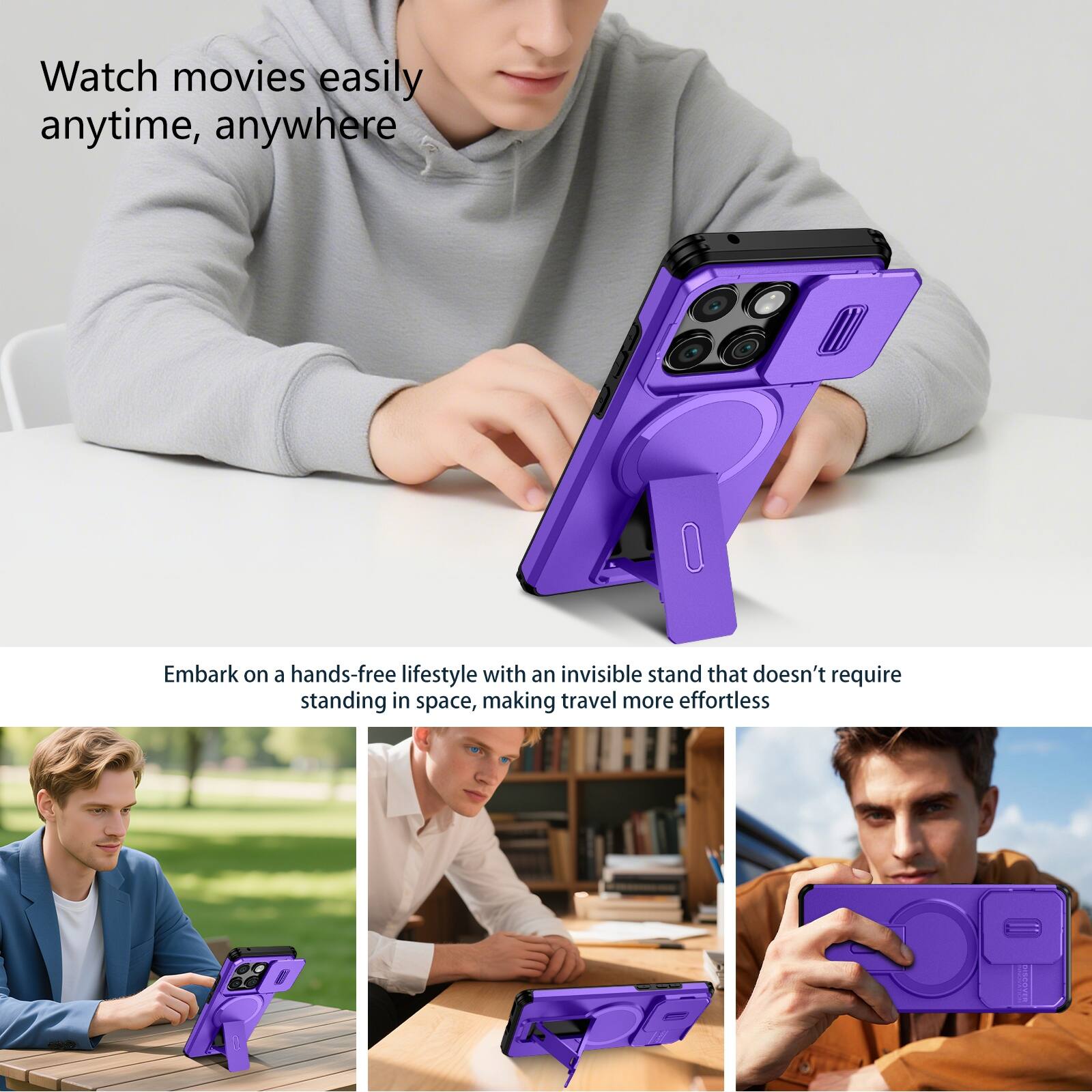 Watch movies easily anytime, anywhere

Embark on a hands-free lifestyle with an invisible stand that doesn't require standing in space, making travel more effortless