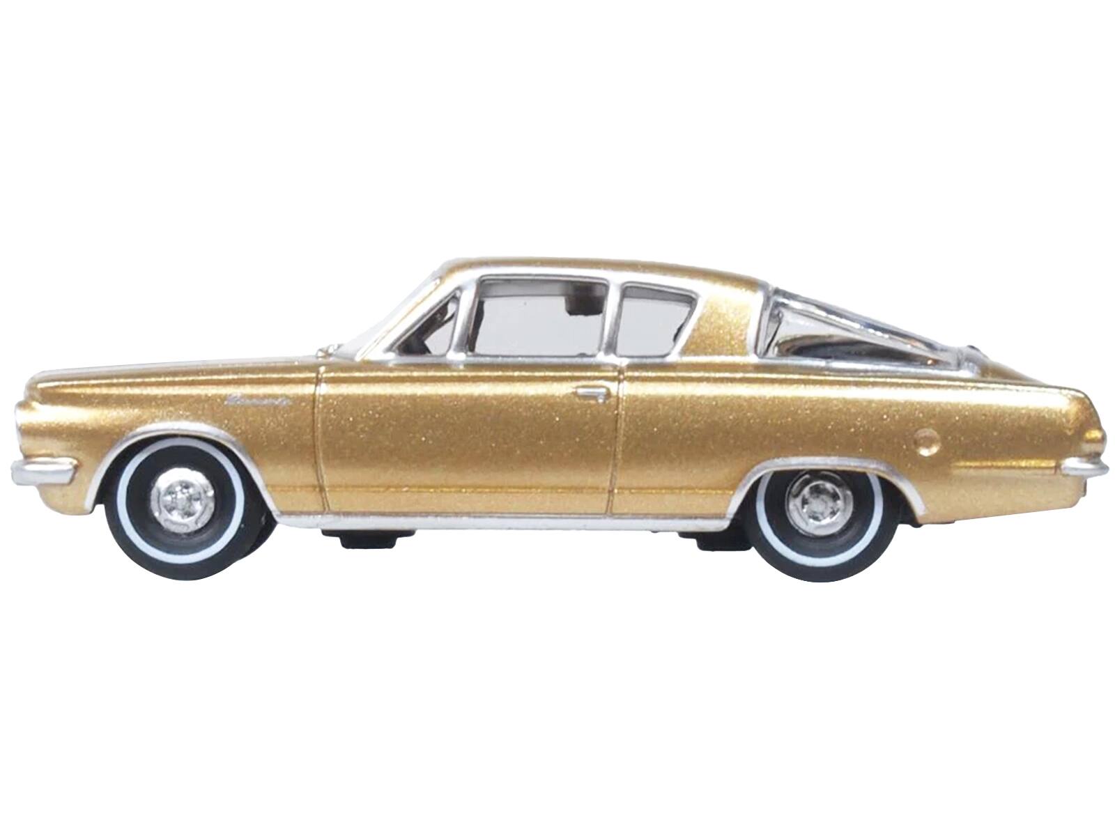 Alt View 1. Oxford Diecast - 1965 Plymouth Barracuda Gold Metallic with Black Stripes 1/87 (HO) Diecast Model Car by Oxford Diecast.