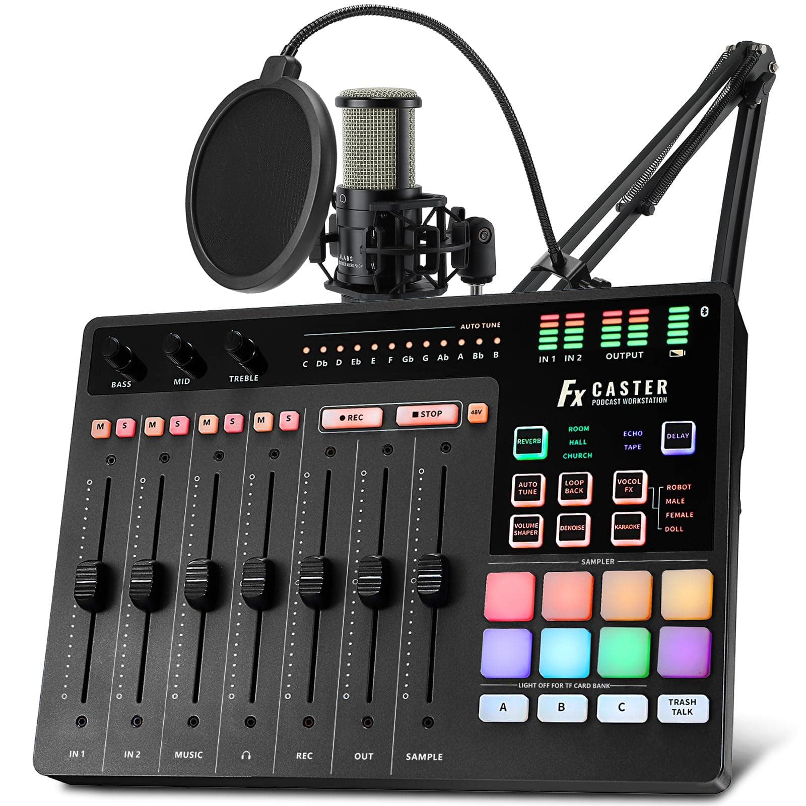 METALTON - Fxcaster Podcast Equipment Bundle All in one Podcasting Starter Setup With 7 channel Soundboard Audio - Default