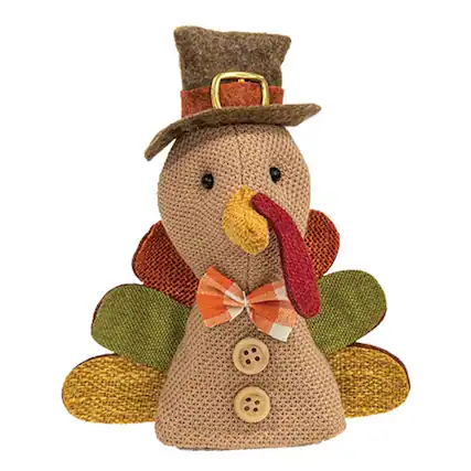 Front. BreeBe - Stuffed Mini Fabric Turkey w/Buttons - Multi.