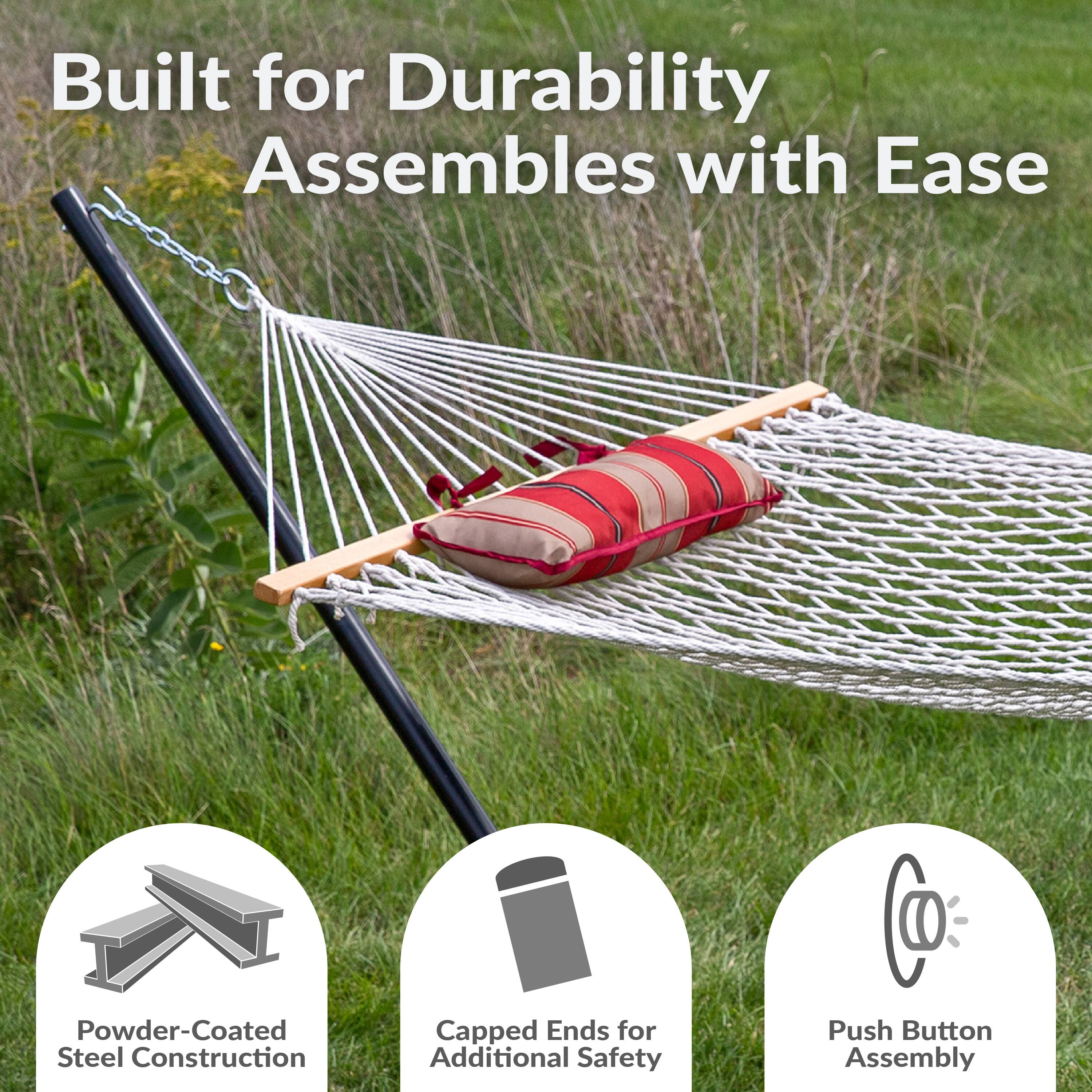 Built for Durability  
Assembles with Ease  

Powder-Coated Steel Construction  
Capped Ends for Additional Safety  
Push Button Assembly