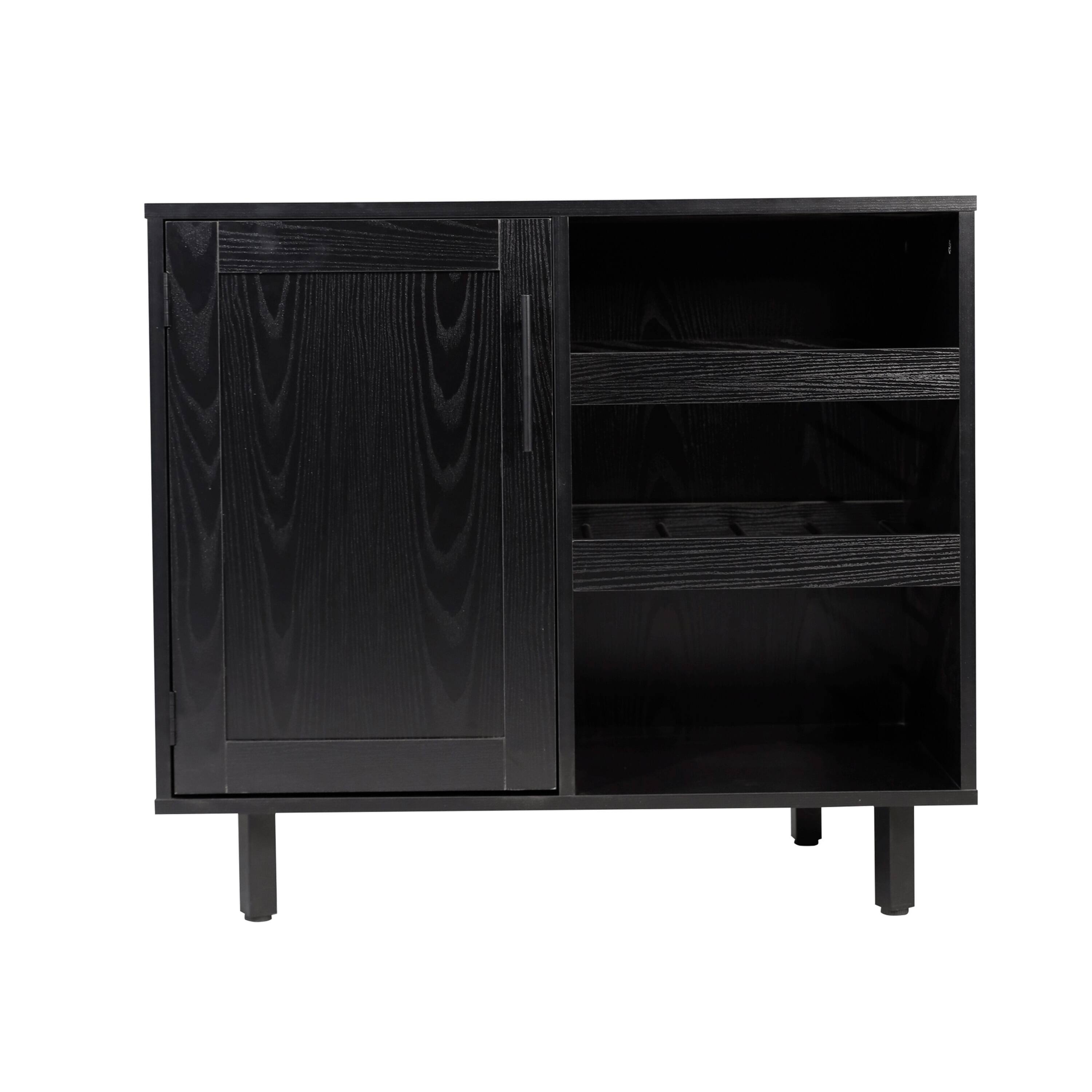 Alt View 8. Emma + Oliver - Classic Sideboard and Bar Cabinet with Open and Closed Storage - Black.