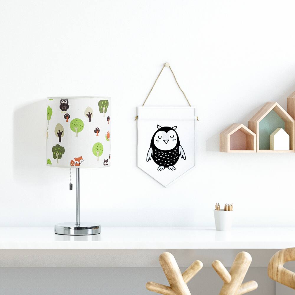 Alt View 1. Oumilen - Owl Tree Pattern Fabric Shade Table Lamp with Chrome Base.