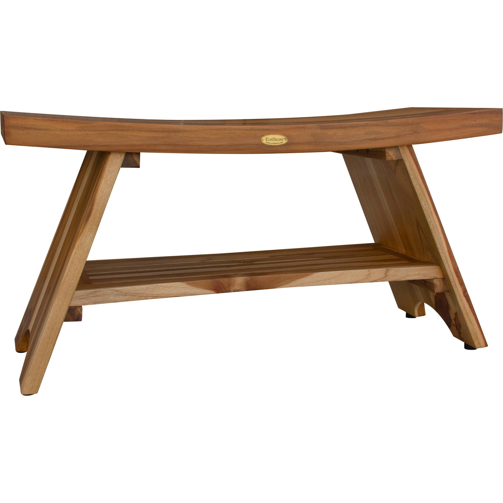 Left. EcoDecors - EcoDecors EarthyTeak Serenity 35" Eastern Style Shower Bench With Shelf - EarthyTeak.