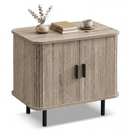 Gymax - End Table Modern Mid Century Nightstand w/Sliding Tambour Doors & Storage Shelf Natural - Yellow