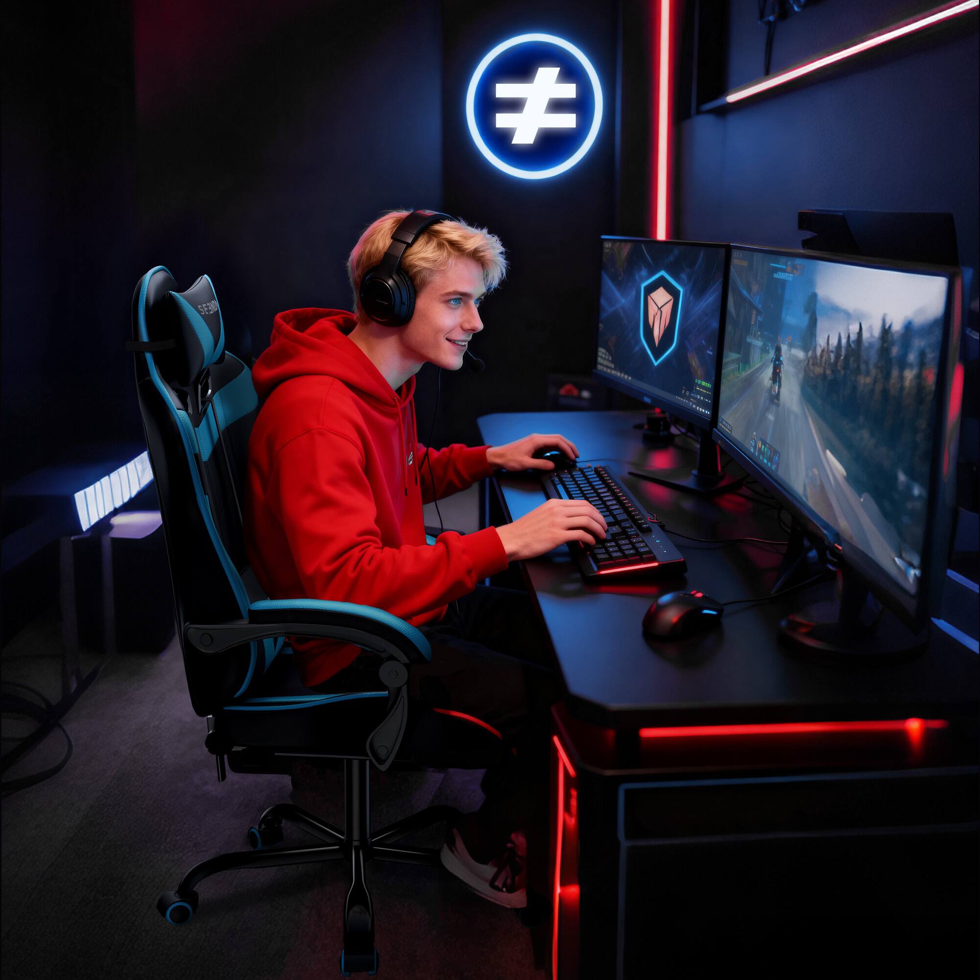 Alt View 8. SEENDA - Gaming Chair, Video Game Chair with Footrest and Lumbar Support, Ergonomic Computer Chair Height Adjustable Blue - Blue.