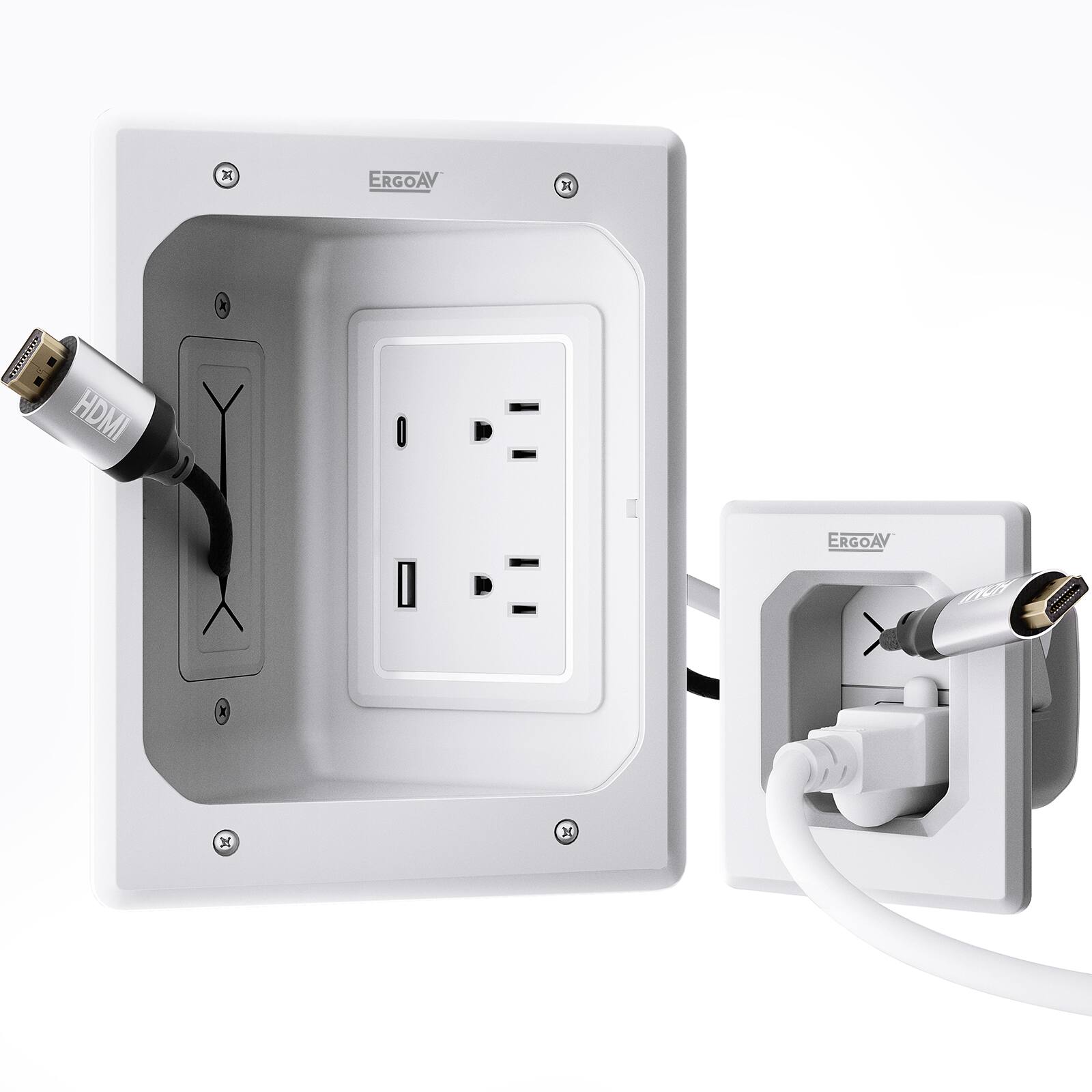 ErgoAV - In Wall AC Power Kit with USB A & C for Home Theater - White
