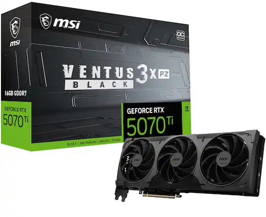 MSI VENTUS 3X PZ BLACK
16GB GDDR7
GEFORCE RTX 5070 Ti
DLSS 4 | RAY TRACING | REFLEX | STUDIO
OC EDITION