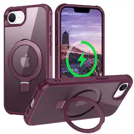 Dteck - For Apple iPhone 17e/ iPhone 16e Slim Translucent Matte Case with Magnetic Invisible Stand ,Compatible with Mag Safe - Winered