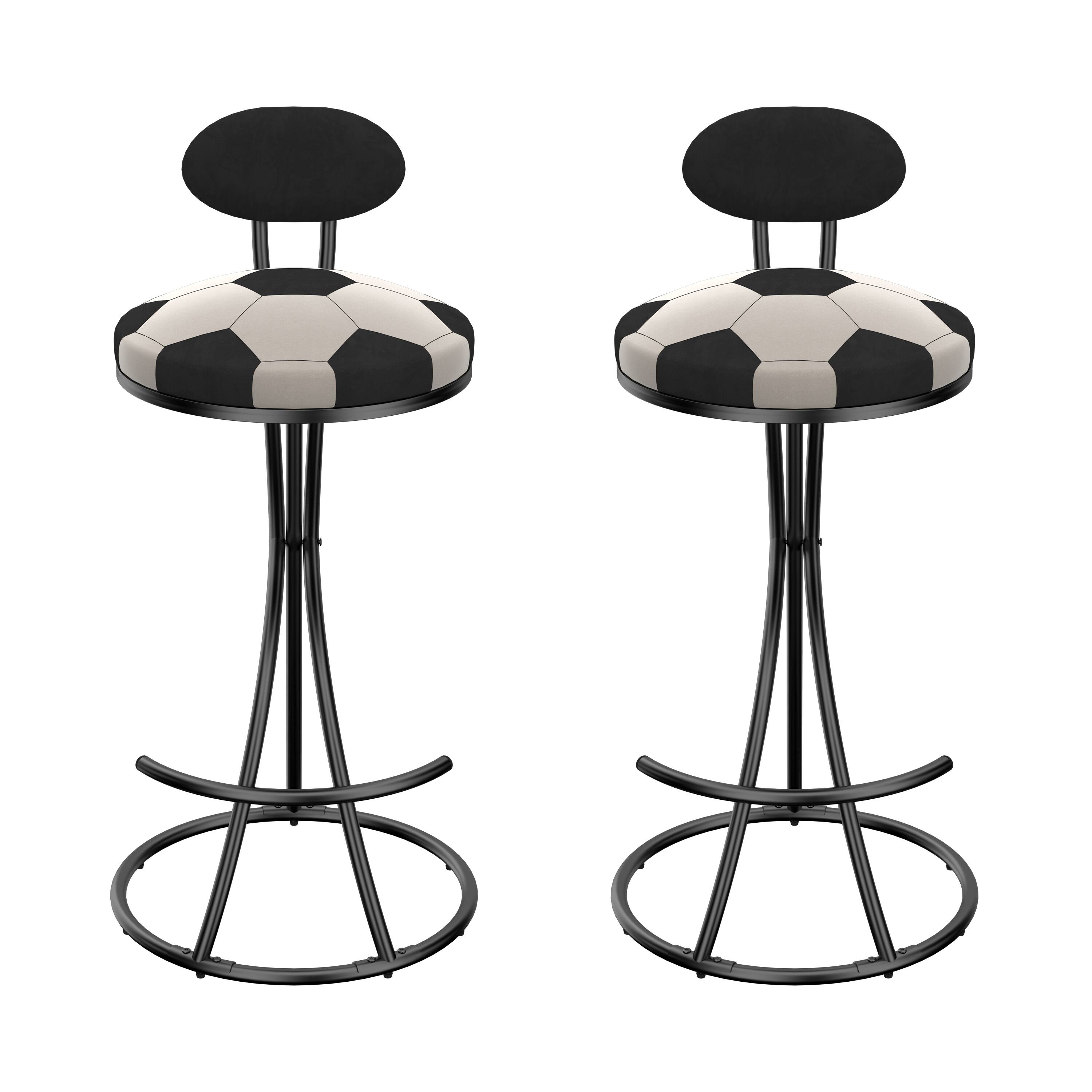 Back. PexFix - Modern Velvet Bar Stools, Set of 2, S-Shaped with Football Print, Upholstered for Kitchen & Living Room - Black.