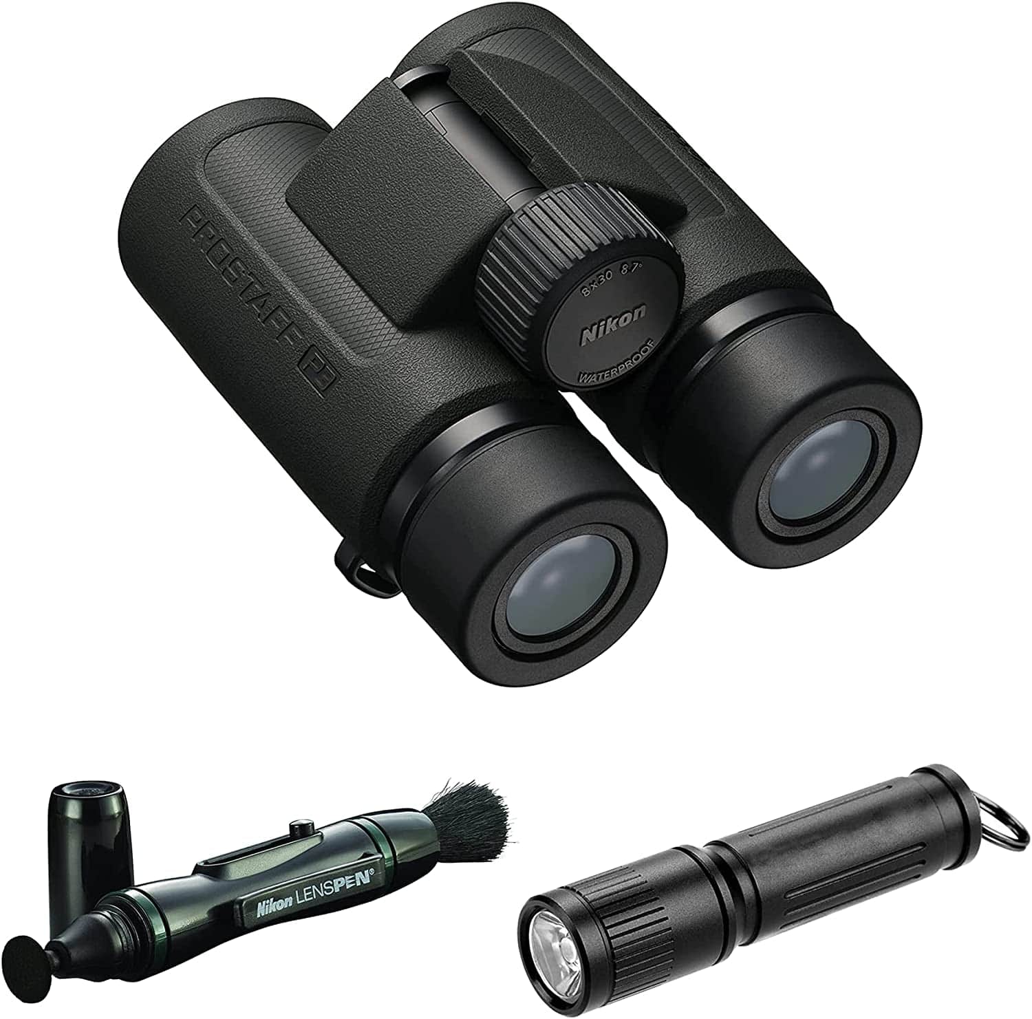 Nikon - PROSTAFF P3 10x30 Waterproof Binocular - Lens Cleaning Pen - Flashlight - Black