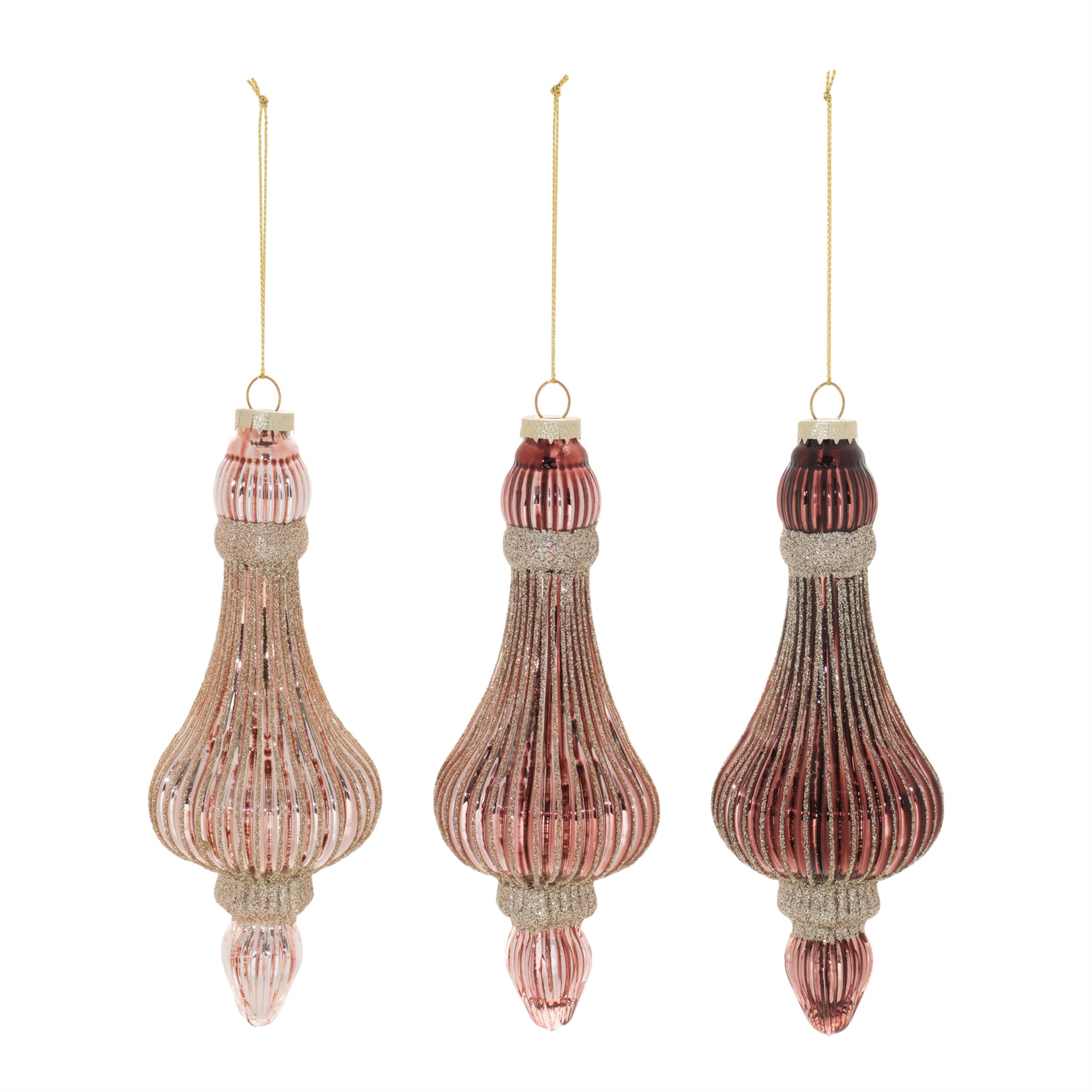 Angle. BreeBe - Ribbed Glass Drop Ornament (Set of 6) - Gold.