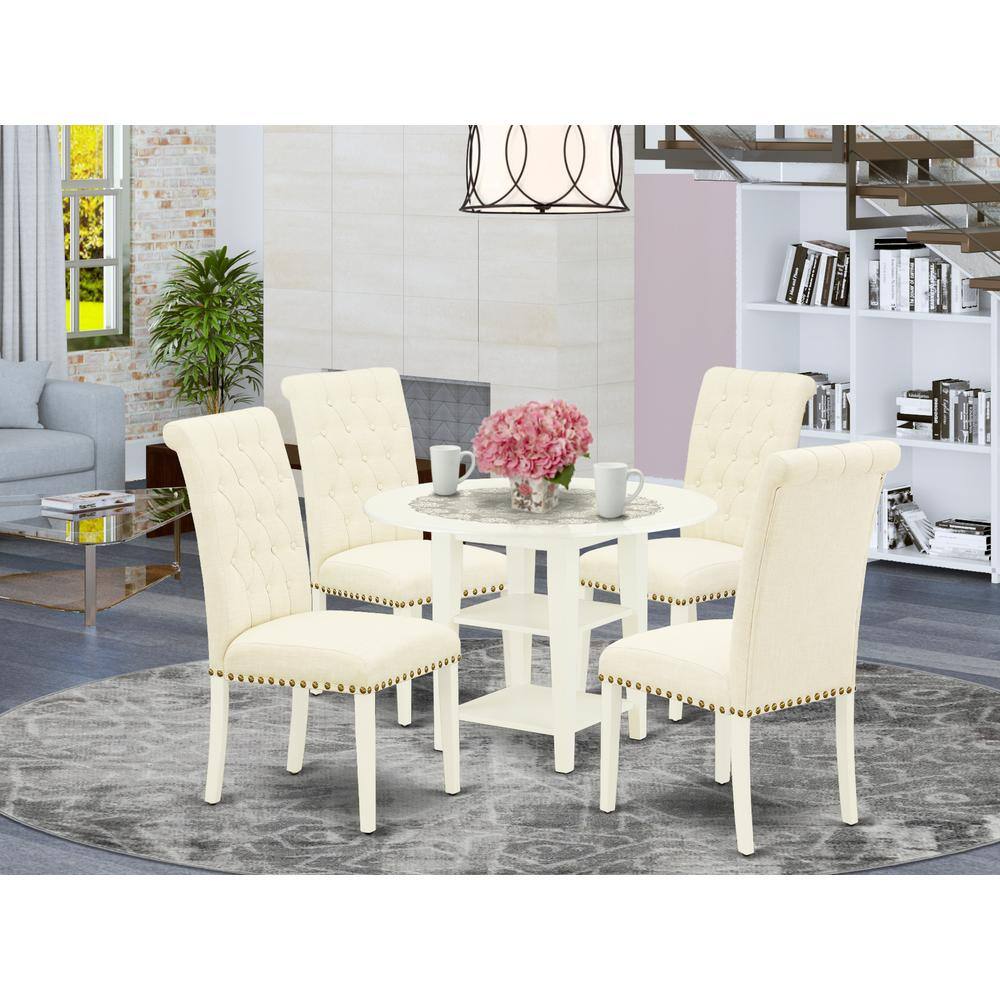 Left. East West Furniture - Dining Room Set Linen White - Brown.