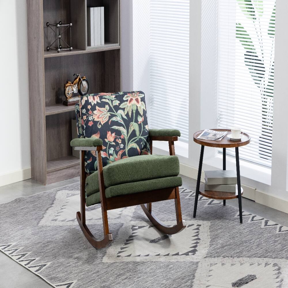 Back. Loheer - Loheer Mid Century Modern Accent Chair Solid Wood Rocking Chair Green - Green.