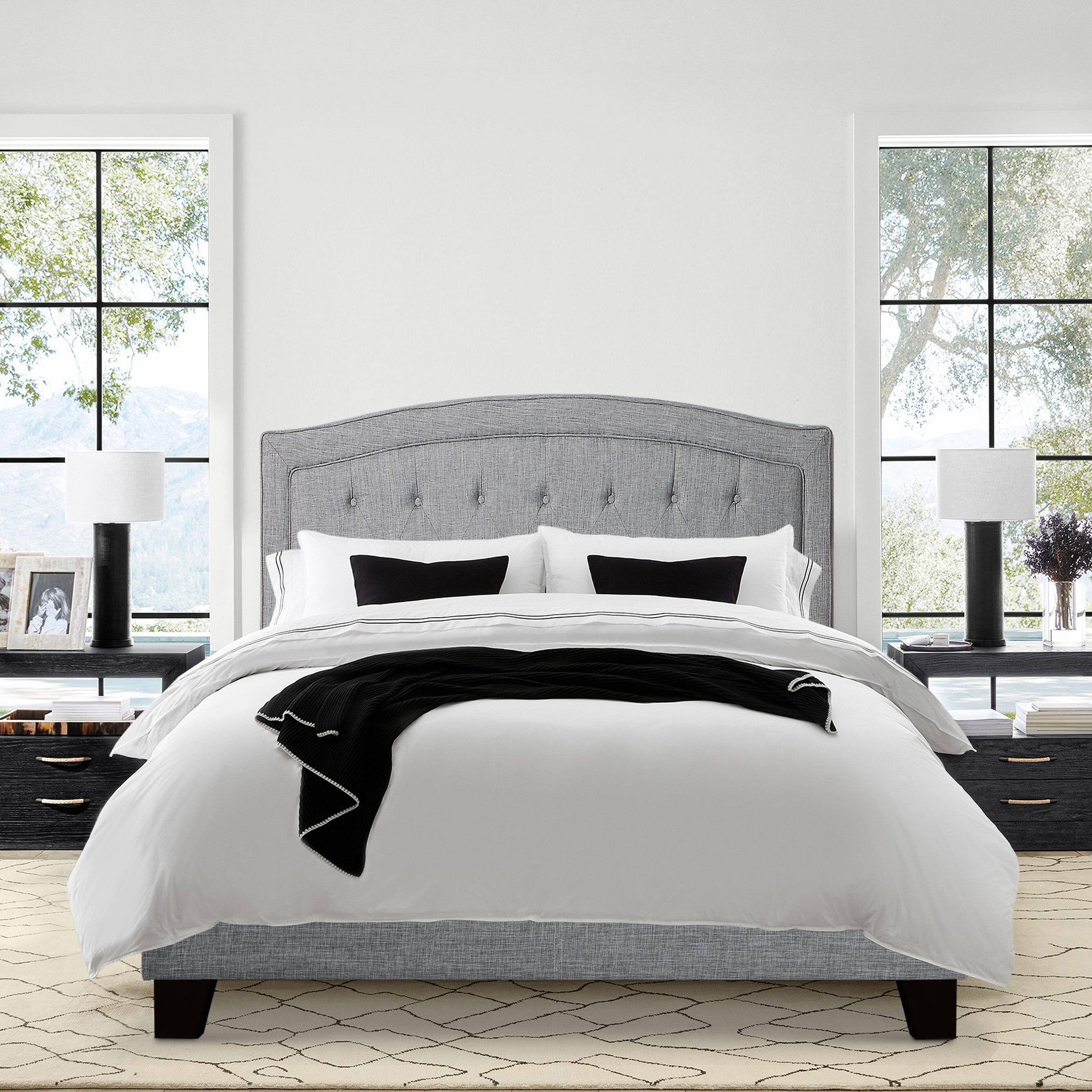 Alt View 3. Boyel Living - 45 in Simple Upholstered Platform Bed with Curved Tufted Headboard and Solid Wood Frame in Gray - Gray.