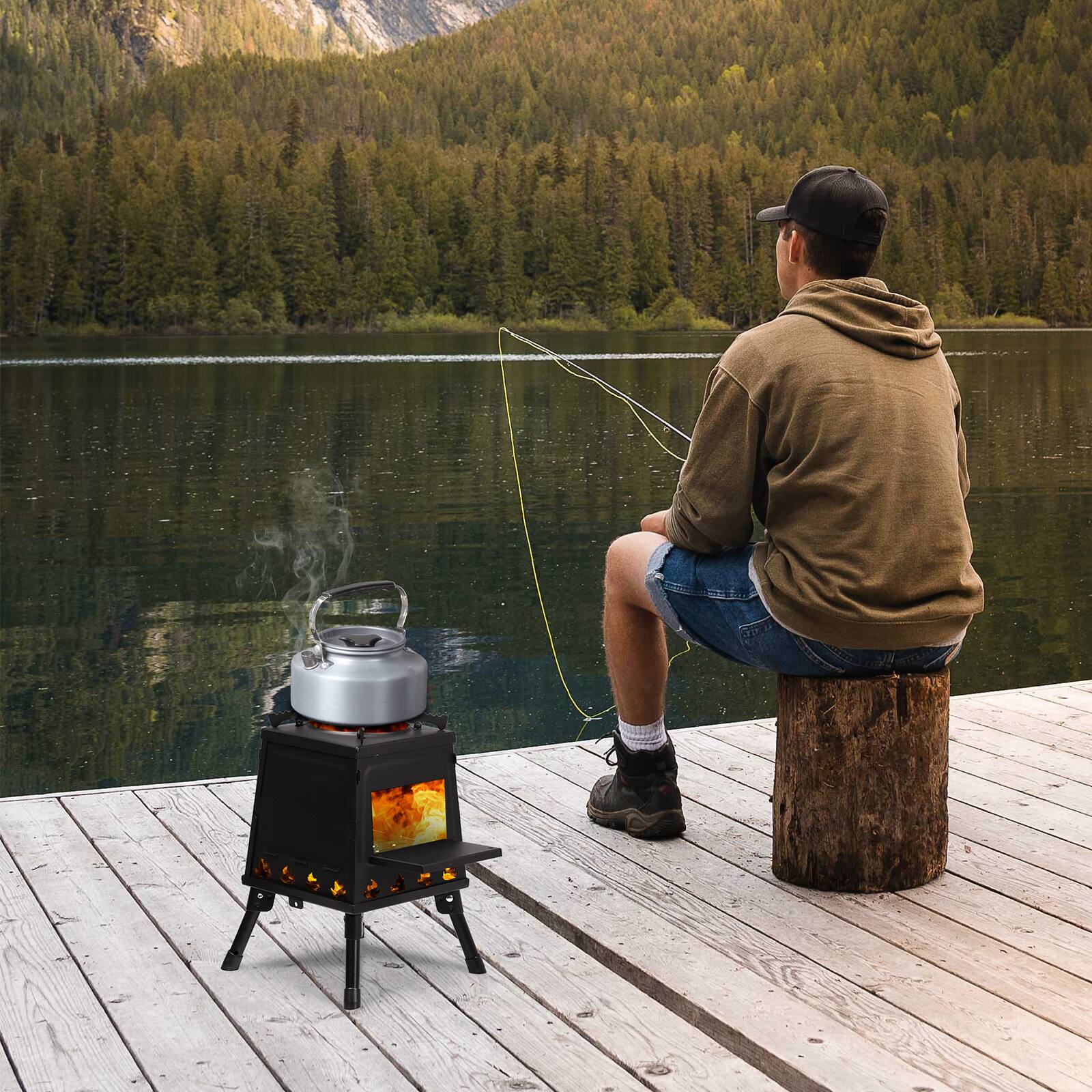 Alt View 8. Winado - Wood Burning Tent Stove, Portable, for Outdoor Camping, Outside - Black.