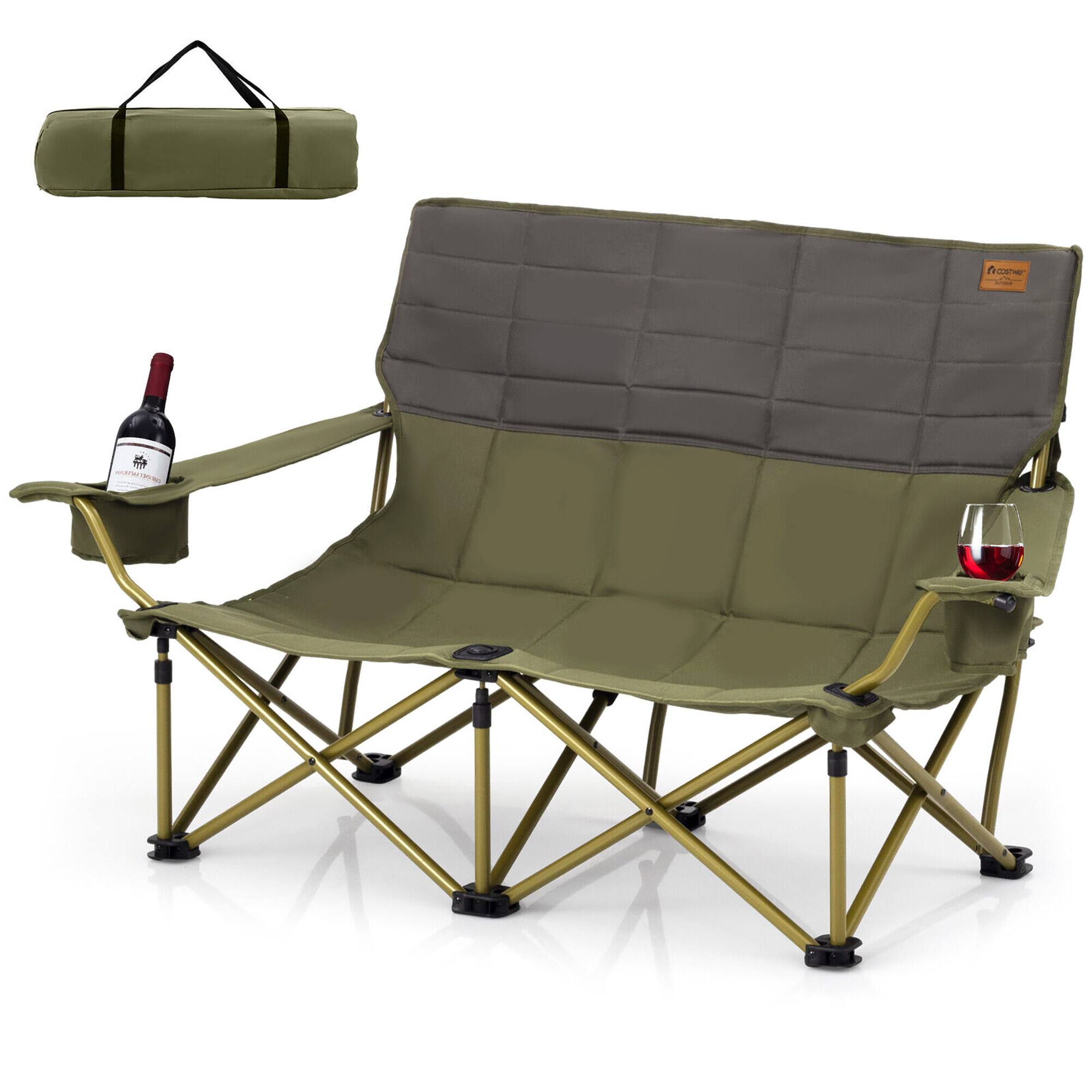 Alt View 9. Gymax - Gymax Oversized Camping Chair Folding Loveseat Camping Couch w/ Cup Holders & Padding Green - Green.