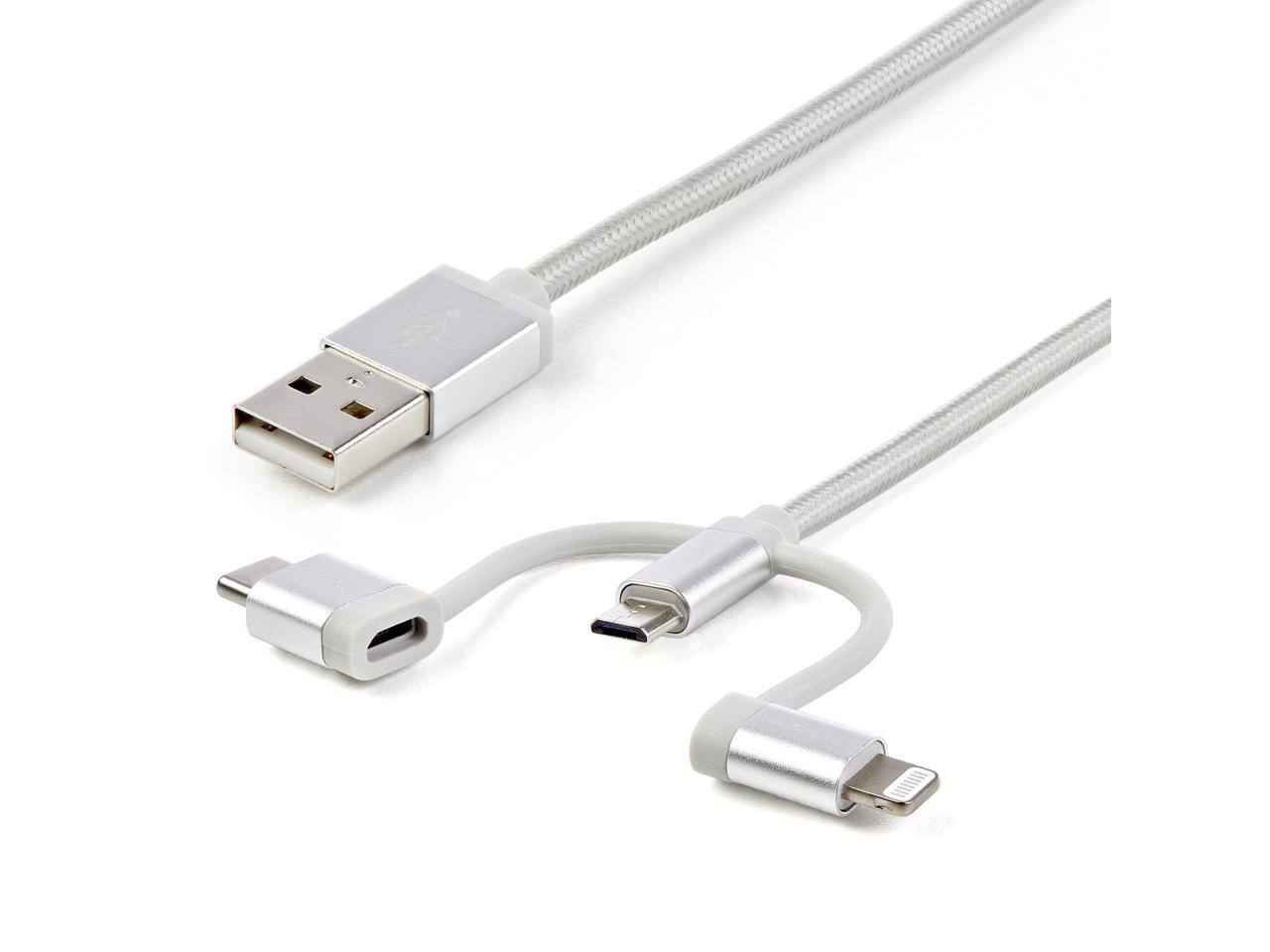 Alt View 8. StarTech.com - StarTech 6ft USB 3-in-1 Charging Cable - Lightning/USB-C/Micro-USB, Braided, MFi Certified.