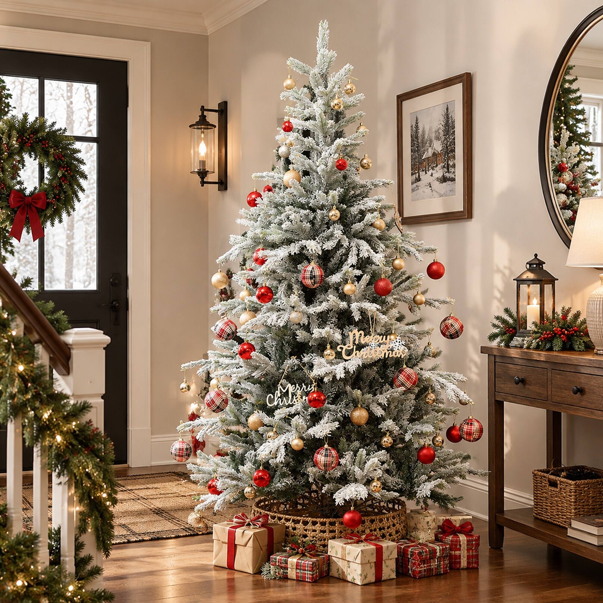 RYHNUYNE 6 Ft Frosted Artificial Christmas Tree With Realistic Branches ...