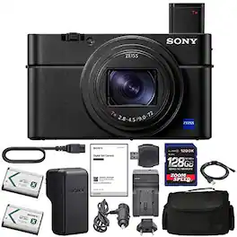 Bundle - Sony - Cyber-Shot DSC-RX100 VII Digital Camera + AOM 128GB Package Kit (International Version)
