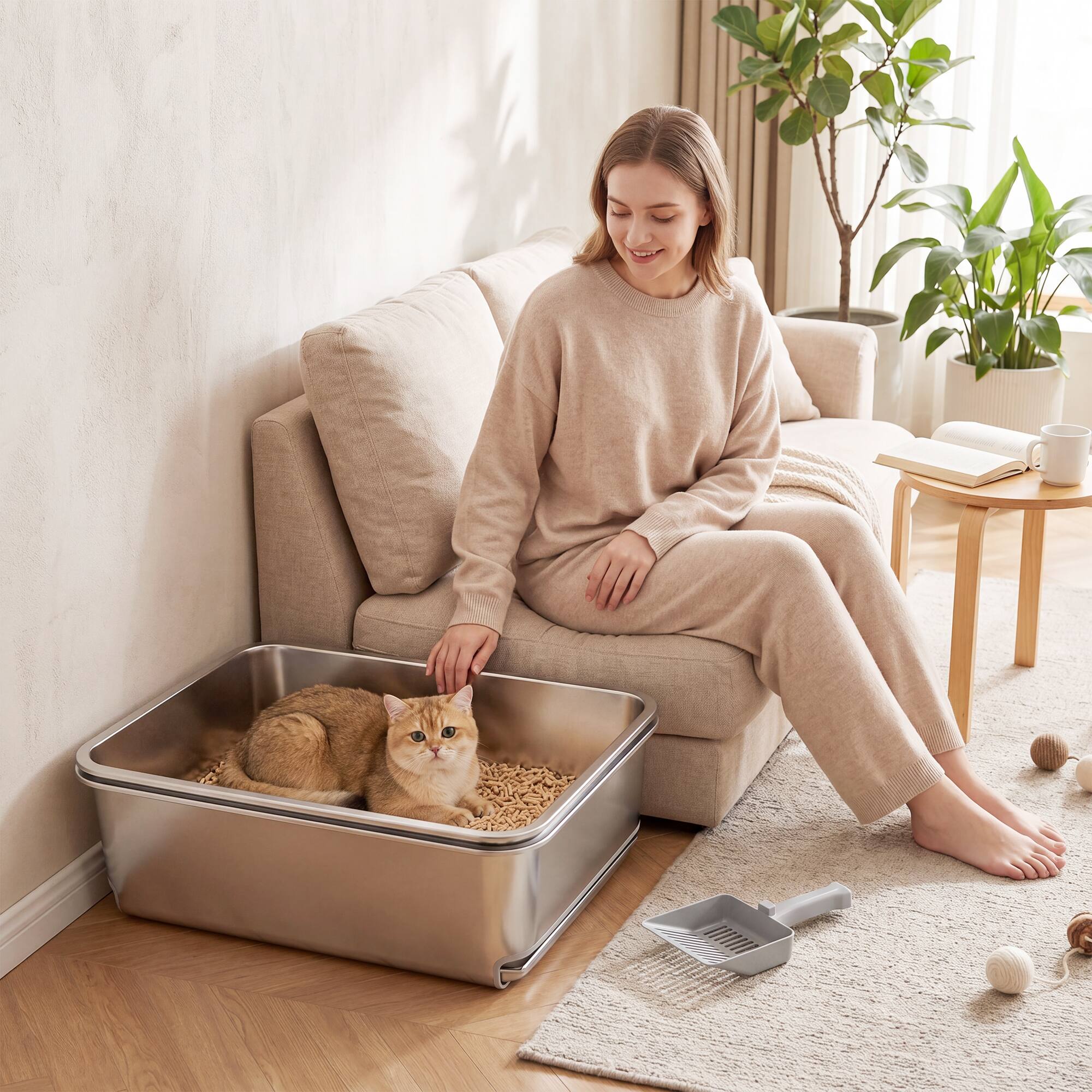 Alt View 1. Pawhut - Steel Litter Box, XL Sifting Cat Litter Box for Medium, Large Cat, Non-Sticky, Odour Free - Silver.