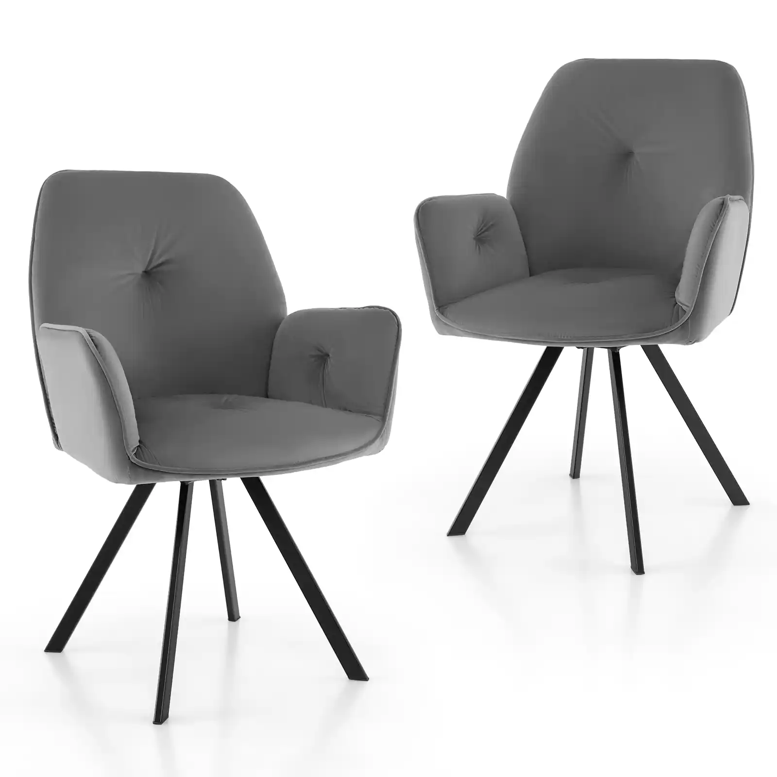 Ecooso - Set of 2 Swivel Accent Chairs with Metal Legs and Wide Comfortable Backrest - Gray