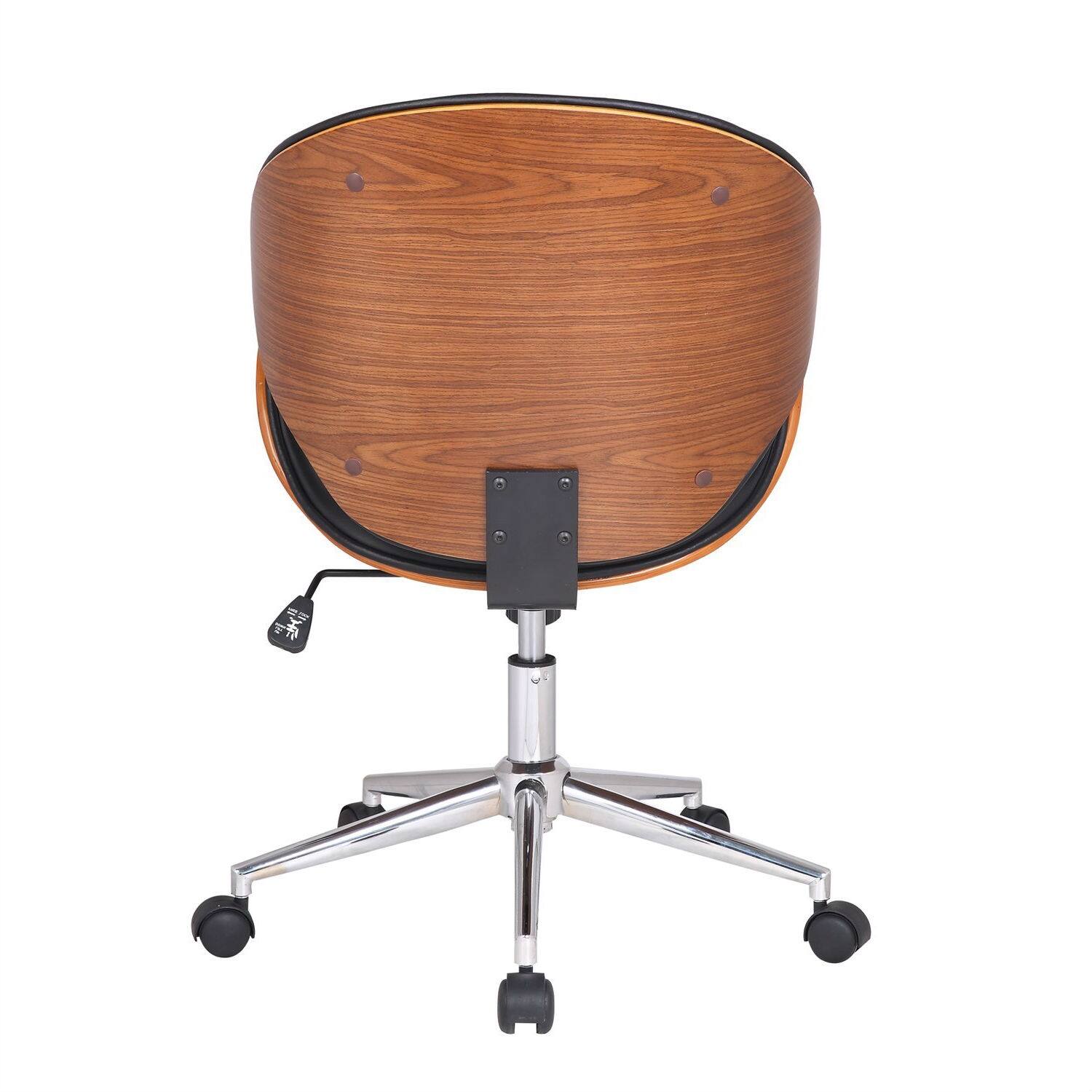 Left. Hivvago - Modern Classic Walnut / Black Faux Leather Office Chair with Curved Seat - Walnut / Black.