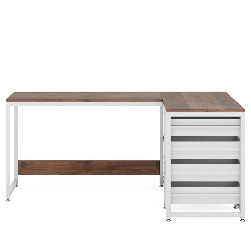 Left. Kadyn - Kadyn Study Writing Desk, Computer Desk,59" L-Shaped Desk, Reversible Corner Desk with Drawers & Shelves,Walnut - Walnut.