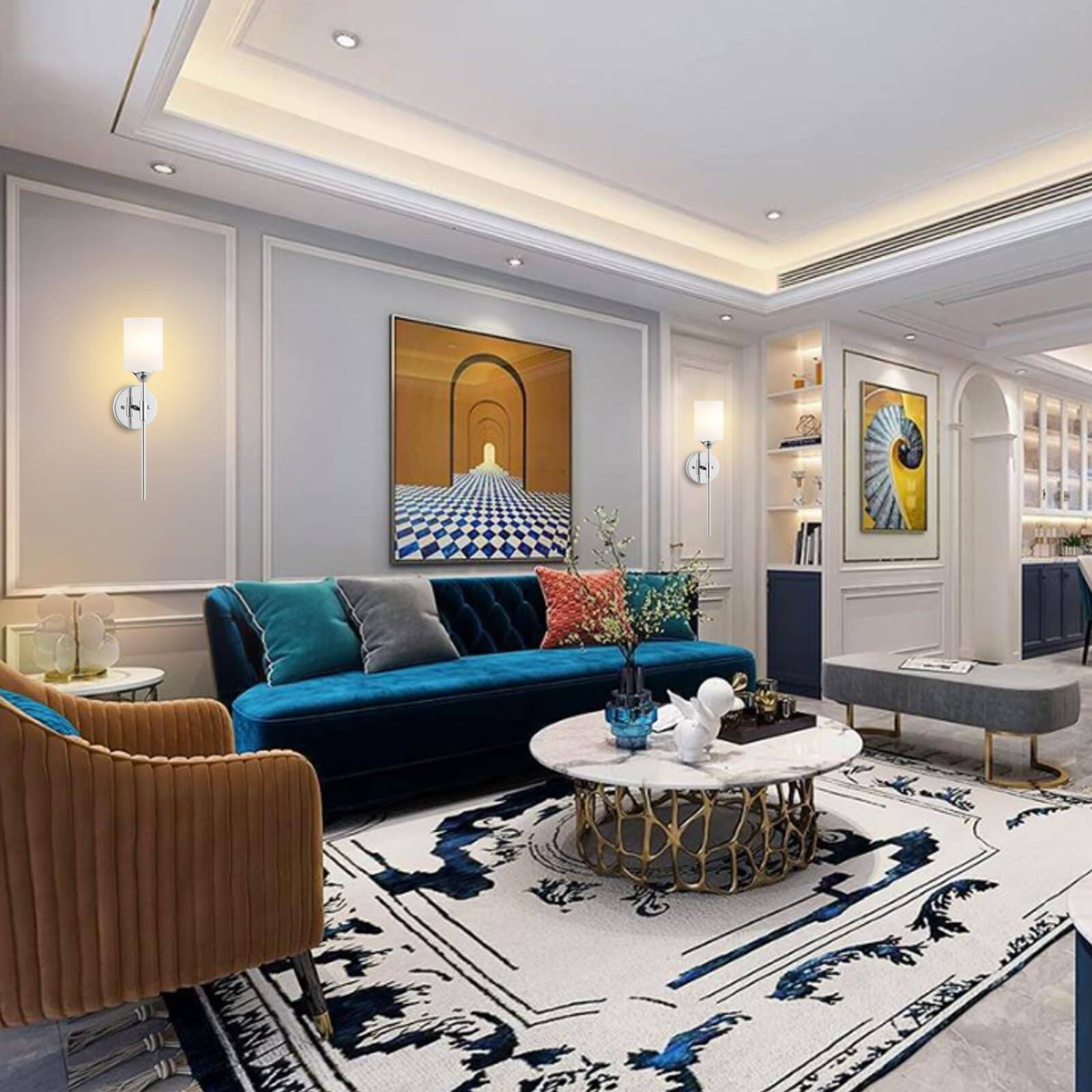 Alt View 3. Earthley Blooms - Modern Wall Sconce Set Of Cylinder Glass Shades Mid Century Bathroom Vanity Light Fixtures Industrial Lamp - Black.