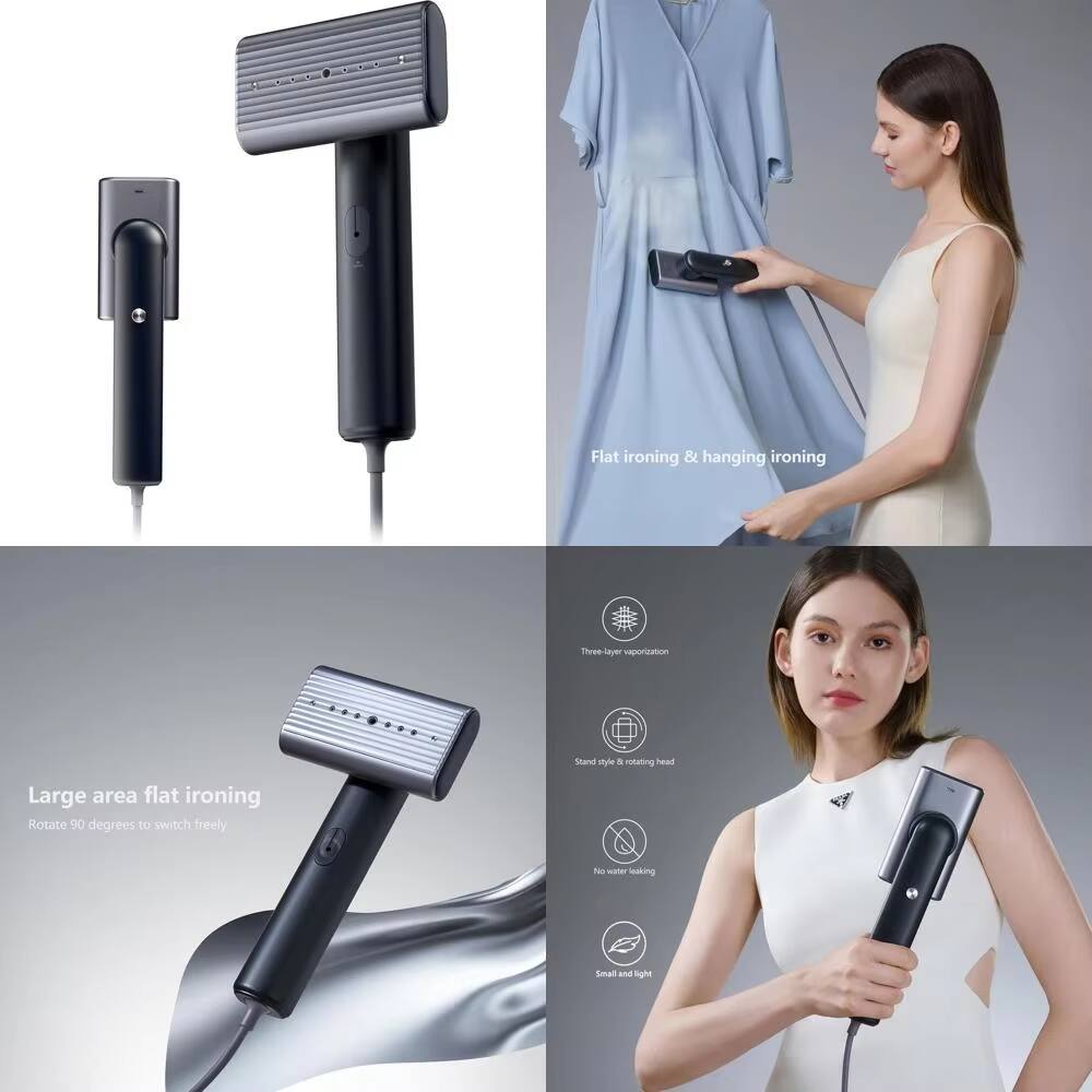 Flat ironing & hanging ironing

Three-layer vaporization

Stand Vyle & rotating head

Large area flat ironing
Rotate 90 degrees to switch freely

No water leaking

Small and light