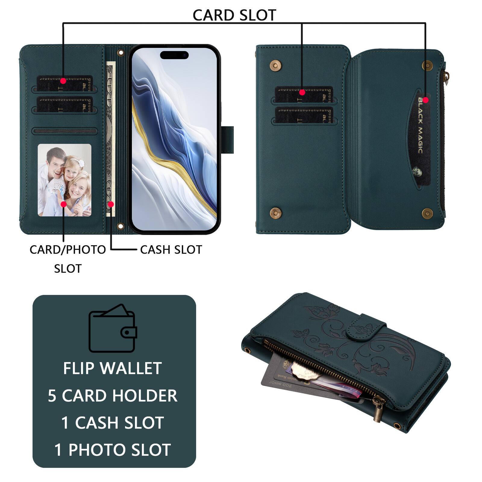 CARD SLOT  
BLACK MAGIC  
CARD/PHOTO SLOT  
CASH SLOT  
FLIP WALLET  
5 CARD HOLDER  
1 CASH SLOT  
1 PHOTO SLOT