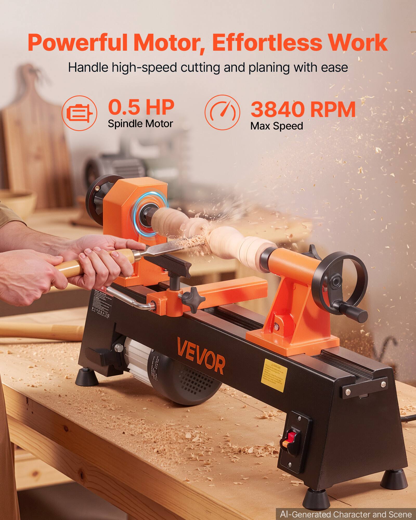 Powerful Motor, Effortless Work

Handle high-speed cutting and planing with ease

0.5 HP Spindle Motor

3840 RPM Max Speed

AI-Generated Character and Scene