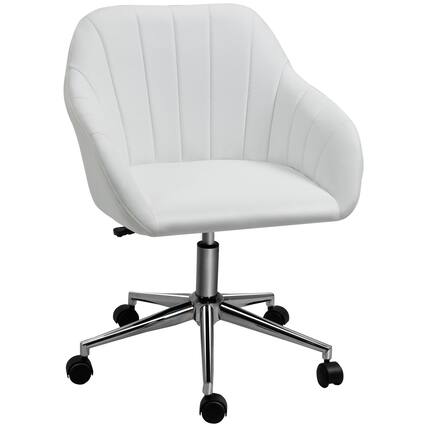 Front. Vinsetto - Mid Back PU Leather Office Chair with Adjustable Height, Wheels - White.