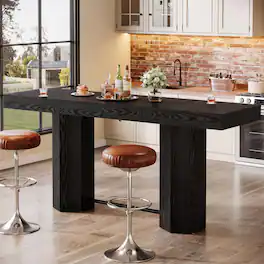 Tribesigns - 70.9-Inch Industrial Bar Table with Dual-Pillar Base and Metal Footrest for Kitchen or Home Bar - Black